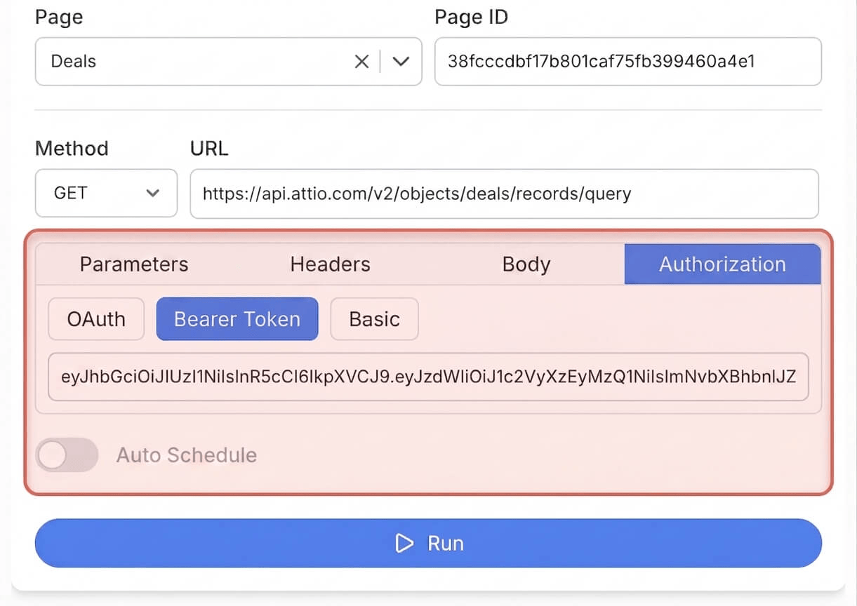 Get your Attio API key and connect - Note API Connector screenshot