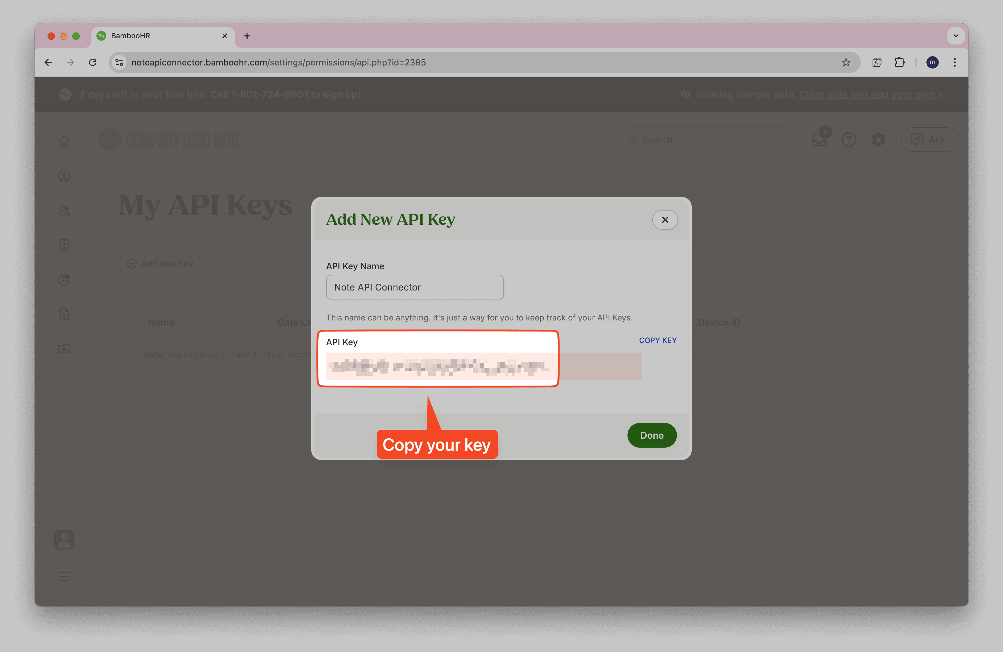 BambooHR API Key Generated
