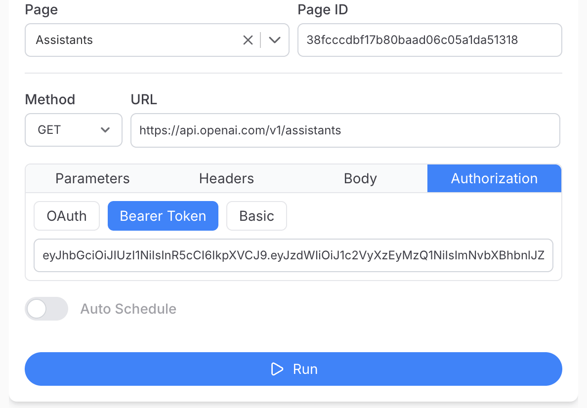 Get your OpenAI API key and create your request - Note API Connector screenshot