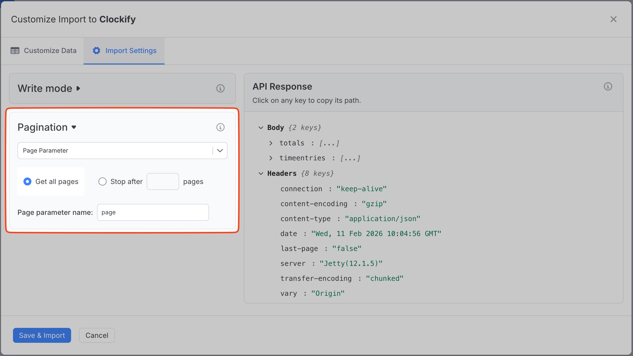 Clockify Page Pagination Setup