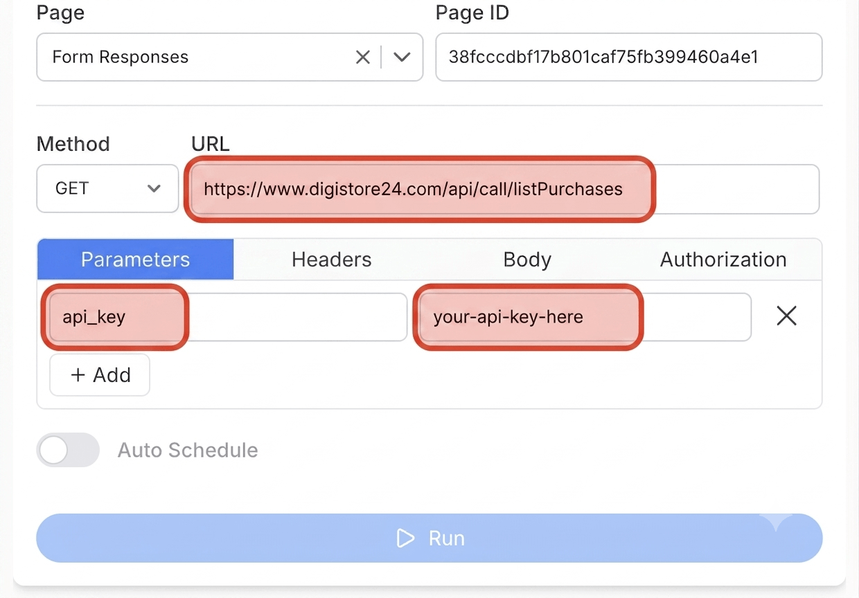 Get your Digistore24 API key and connect — Note API Connector screenshot