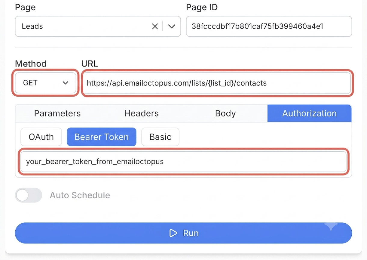 Get your EmailOctopus API key and connect — Note API Connector screenshot
