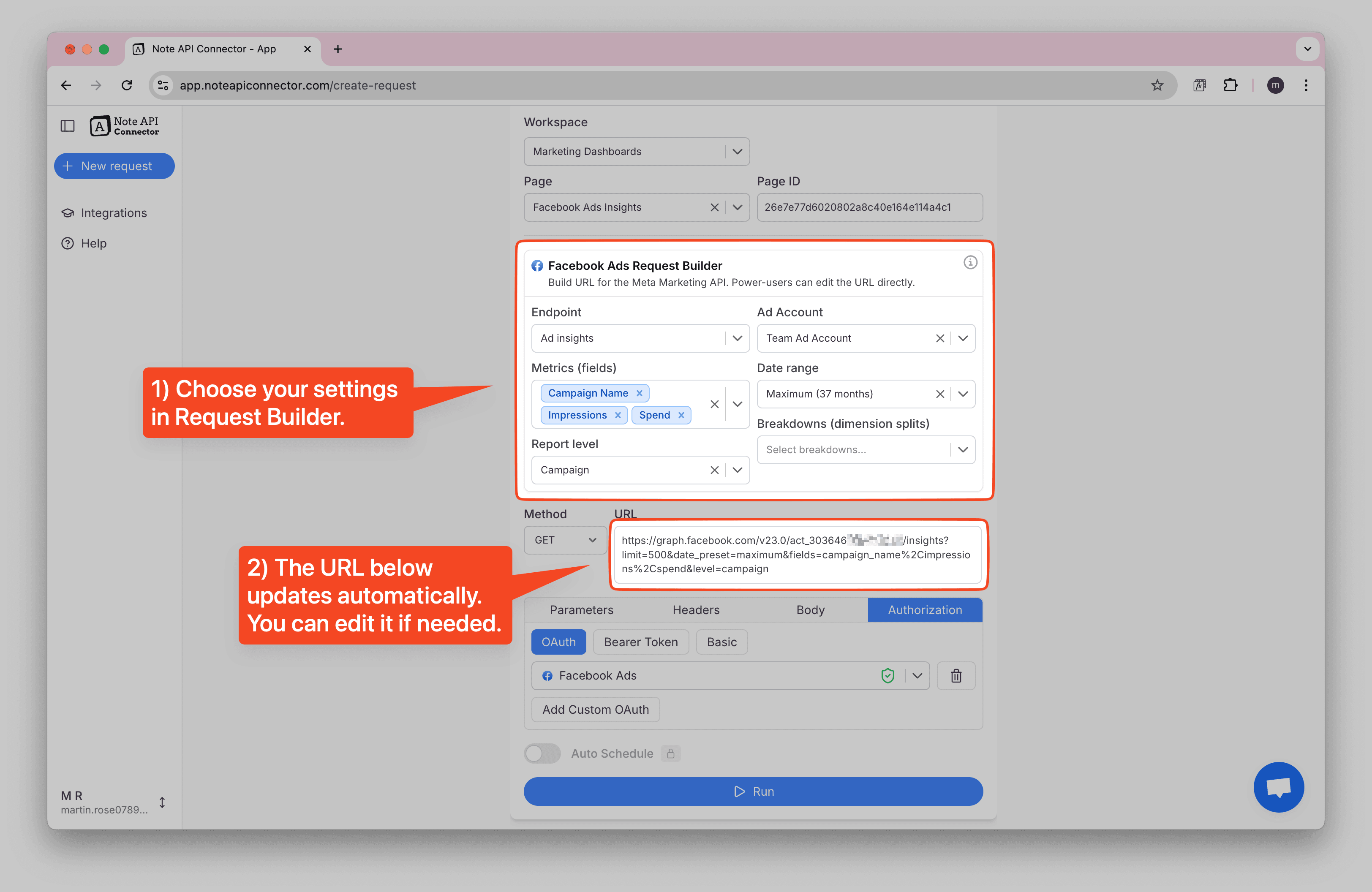 Notion Facebook Ads Request Builder