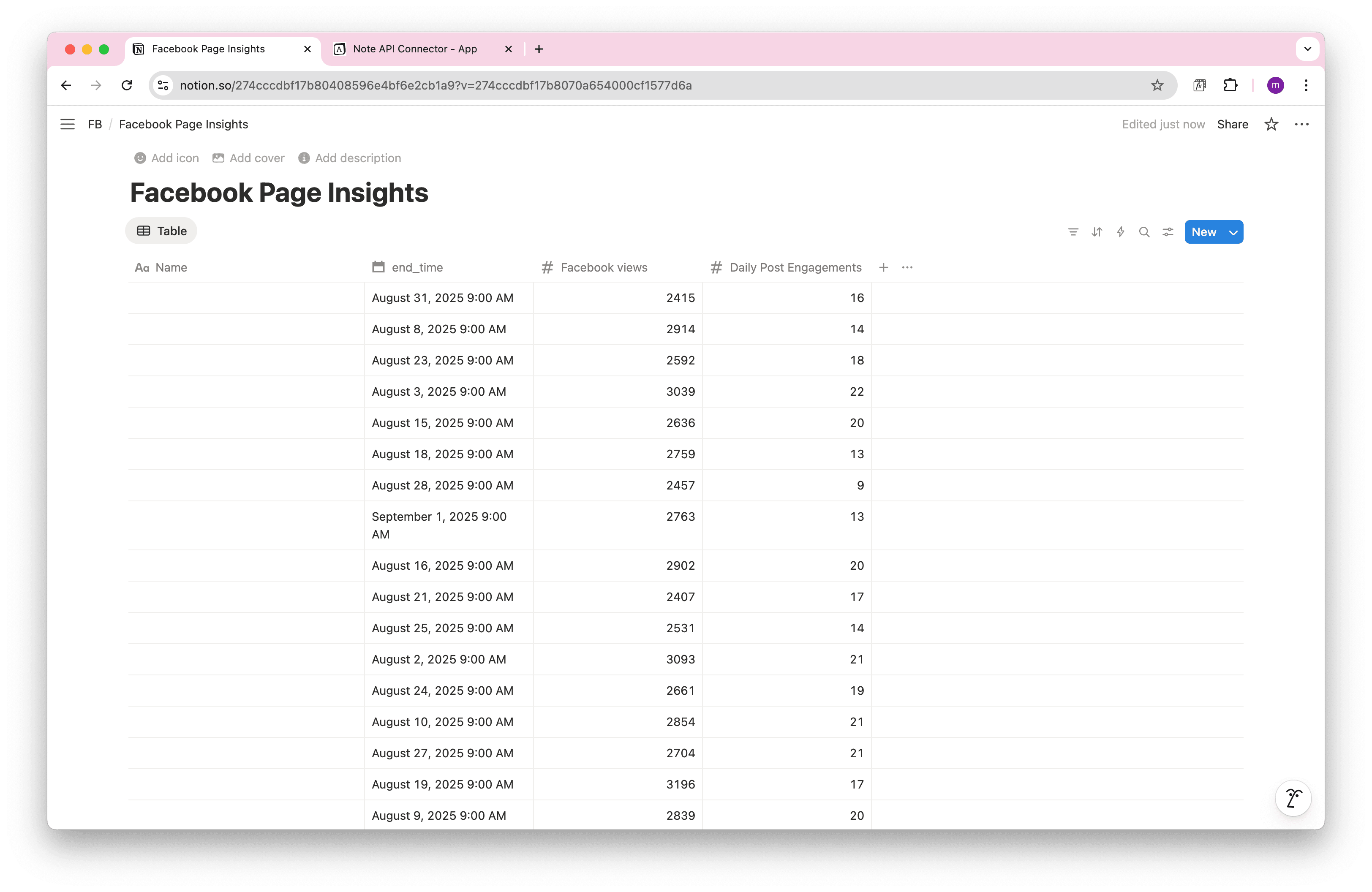 Facebook Pages Data in Notion Facebook Pages Data in Notion
