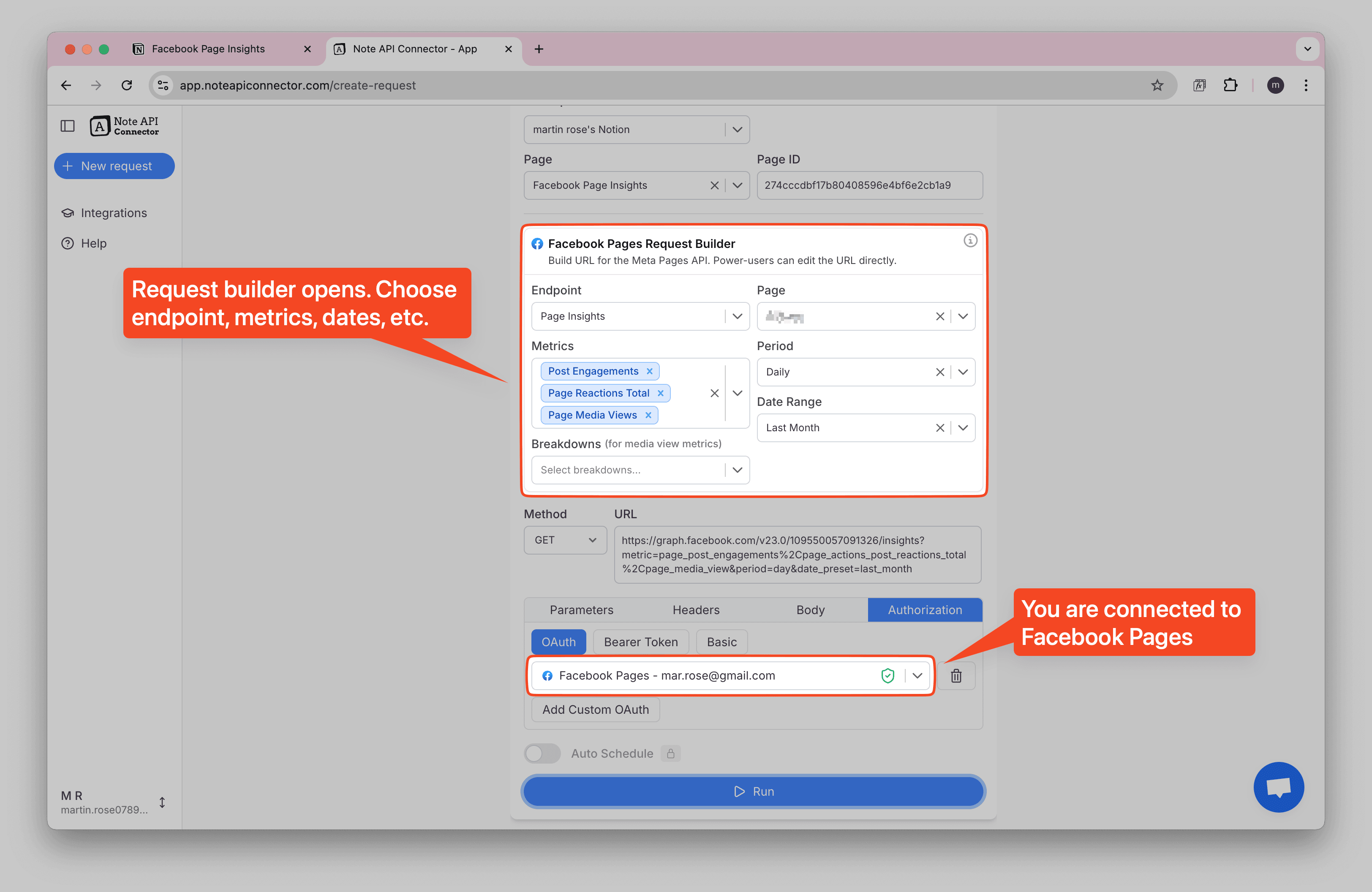 Facebook Pages Request Builder Facebook Pages Request Builder