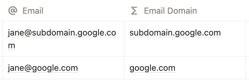 Notion Formula: Extract Domain from Email