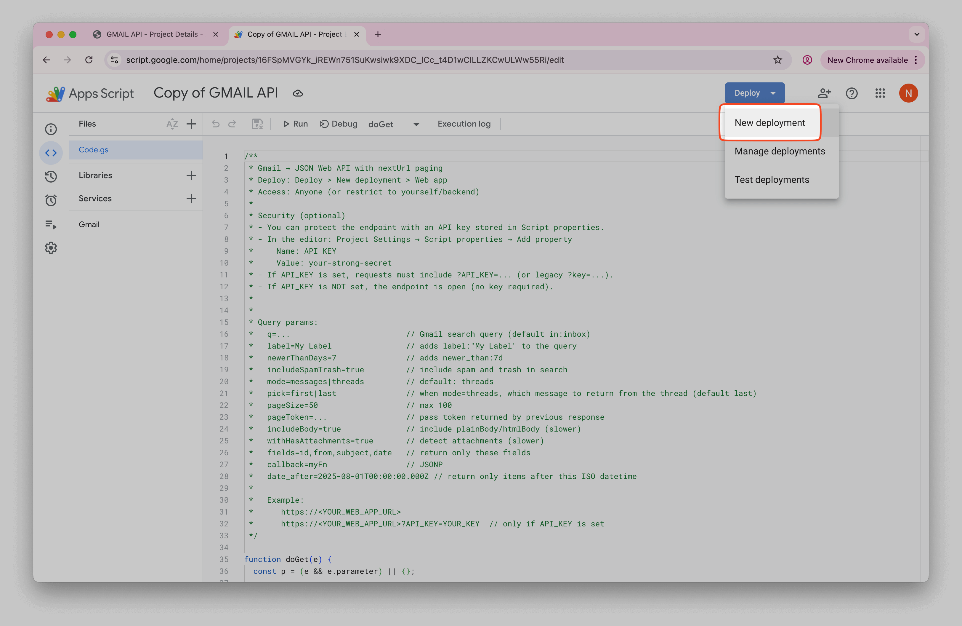 Gmail Apps Script new deploy Gmail Apps Script new deploy