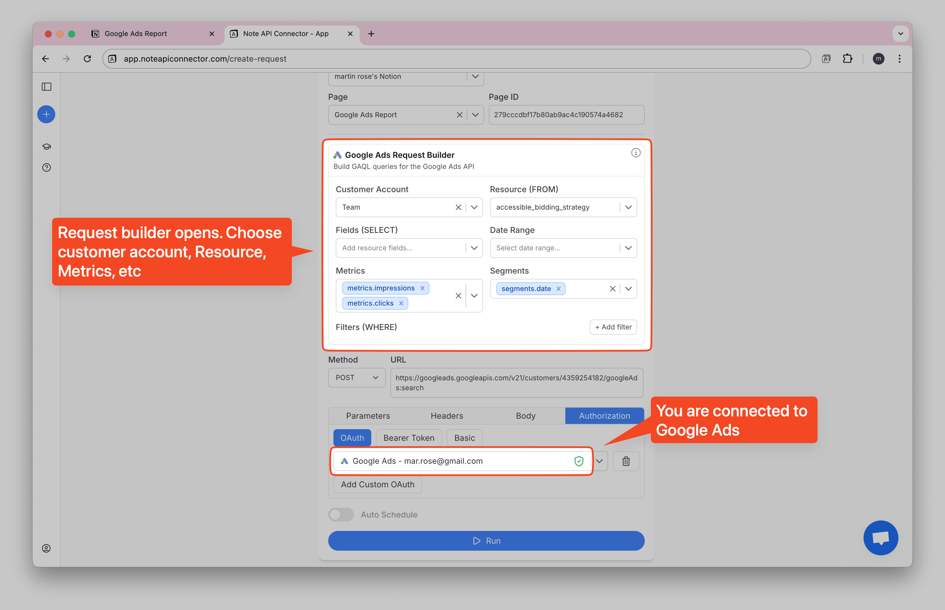 Google Ads Request Builder