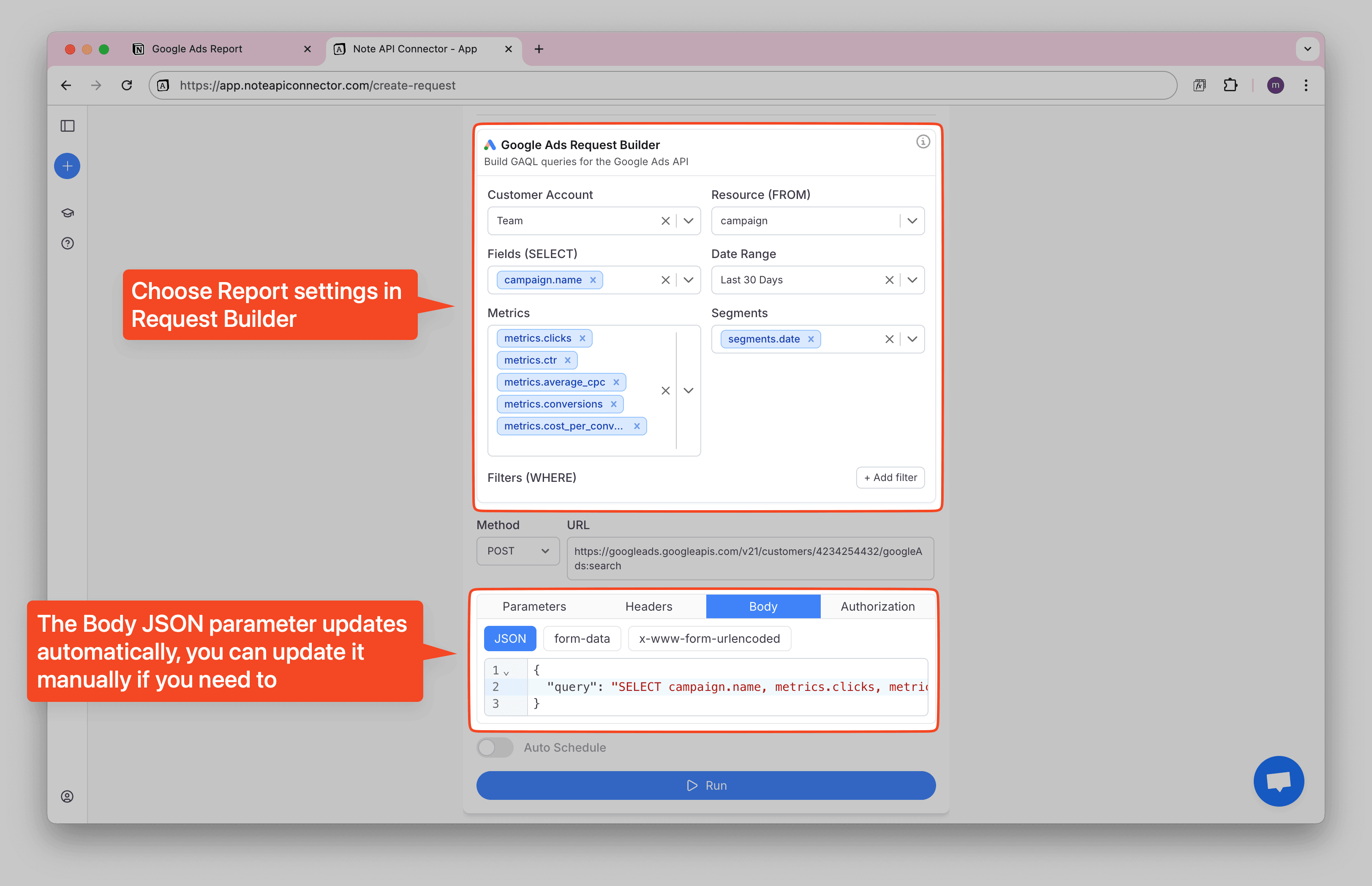 Google Ads Request Configuration