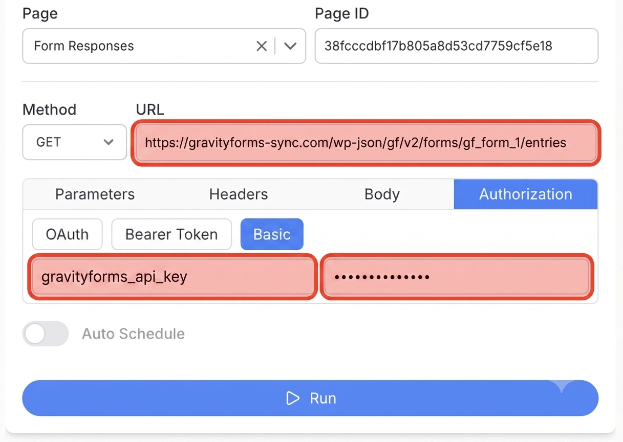 Enable the Gravity Forms REST API and create API credentials - Note API Connector screenshot