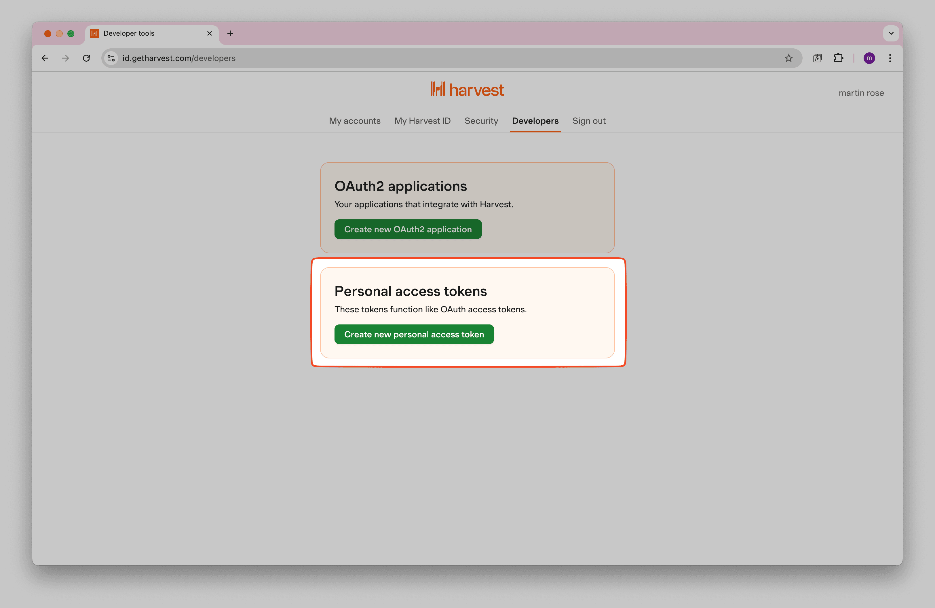 Harvest Account Settings