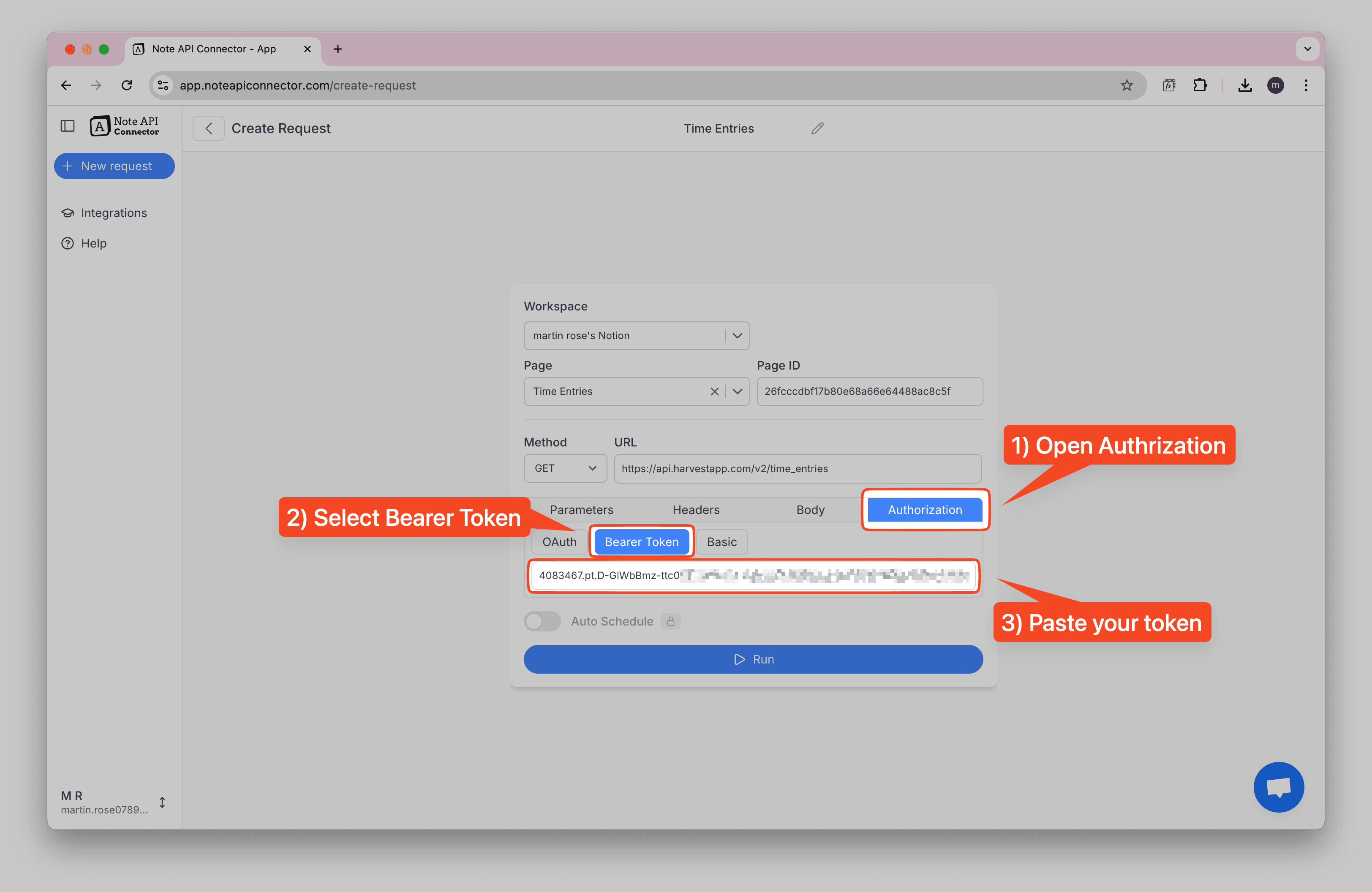 Configure Harvest Bearer Token Authentication