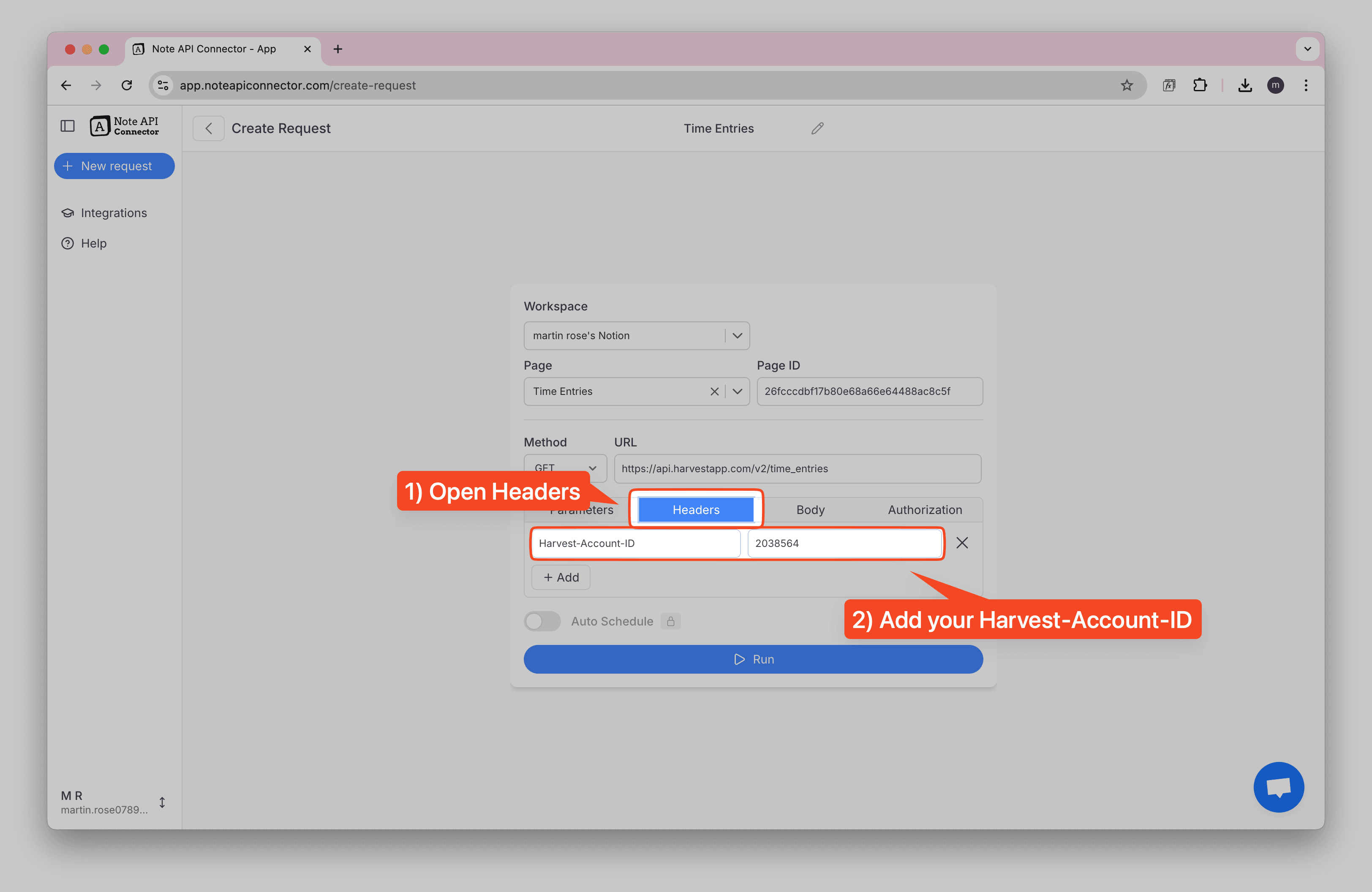 Harvest API Headers Configuration