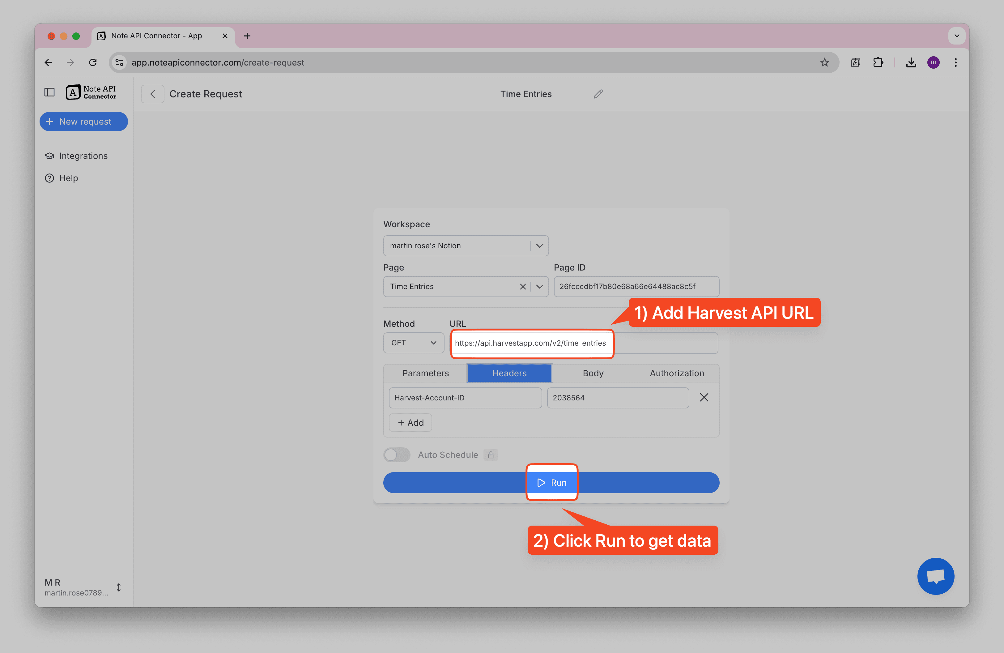 Run Harvest Integration Test