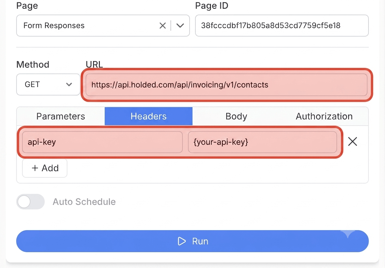 Get your Holded API key and connect - Note API Connector screenshot