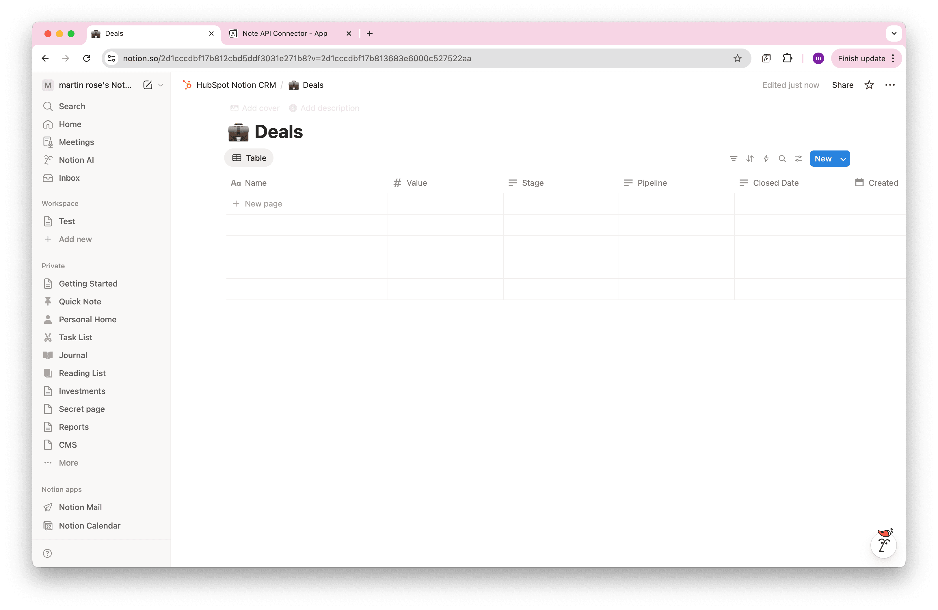 HubSpot Deals Notion Database