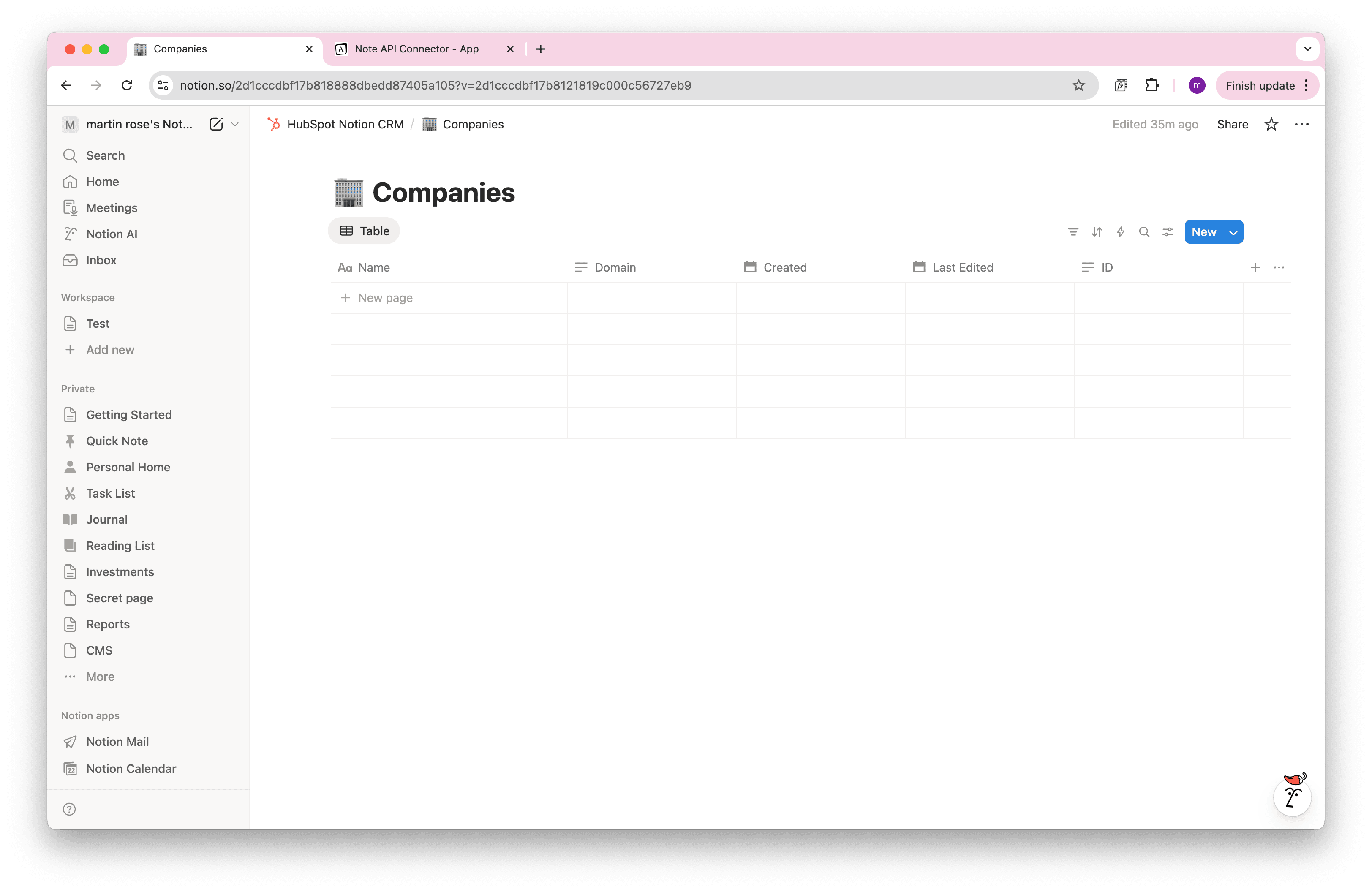 HubSpot Companies in Notion