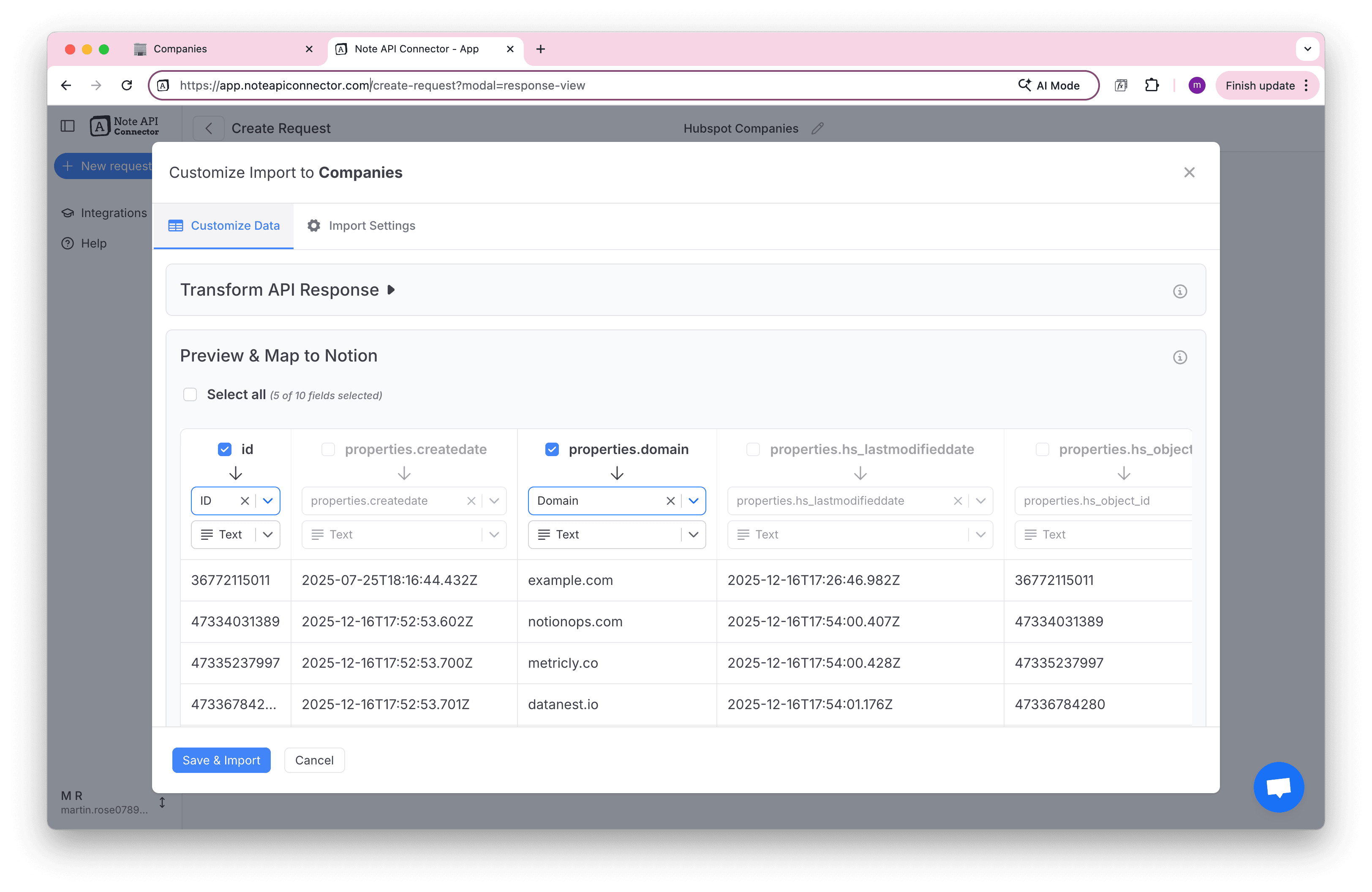 HubSpot Companies Notion Data Mapping