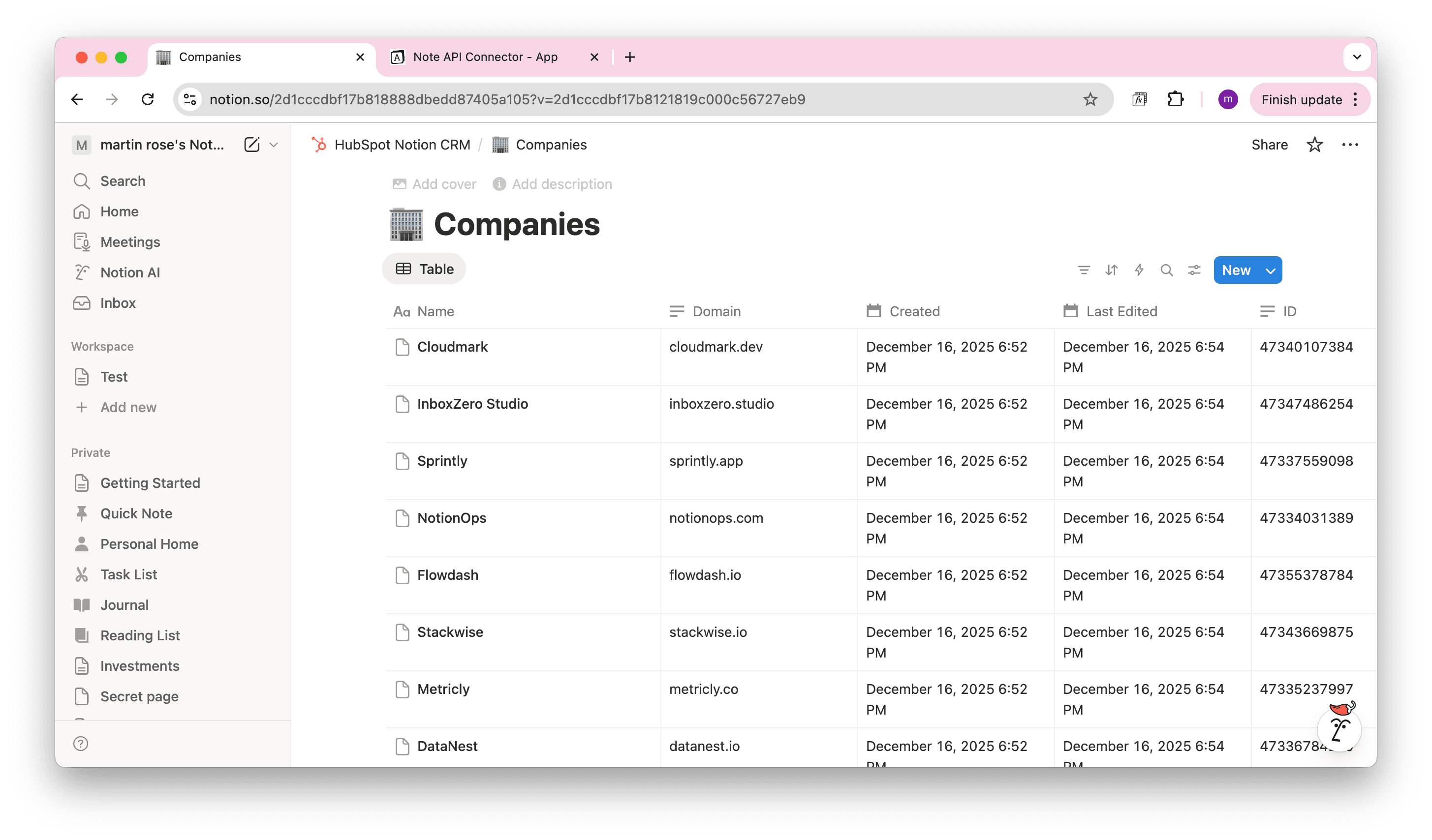 HubSpot Companies Notion Sync