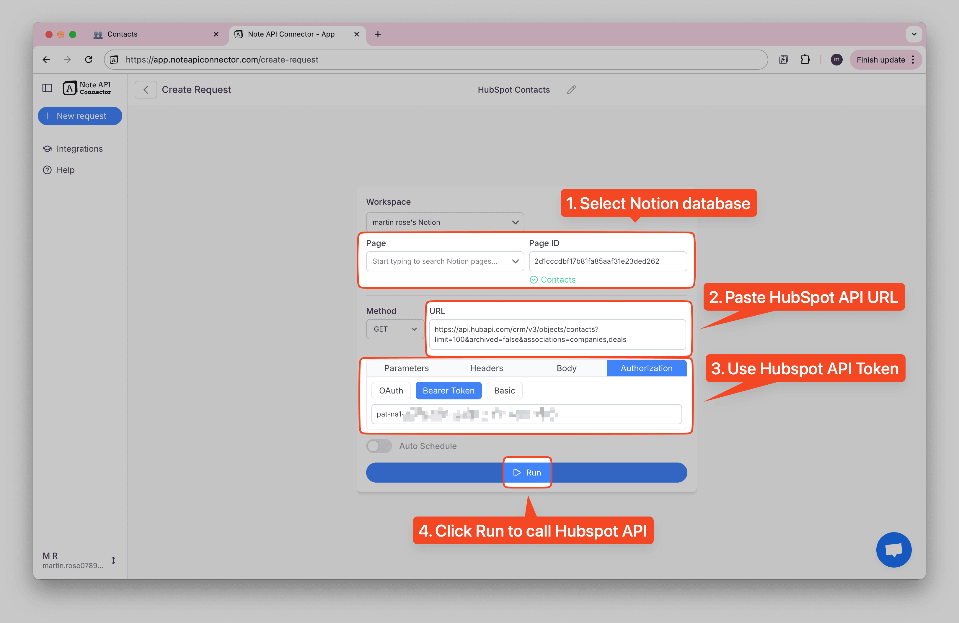 HubSpot Contacts API Notion