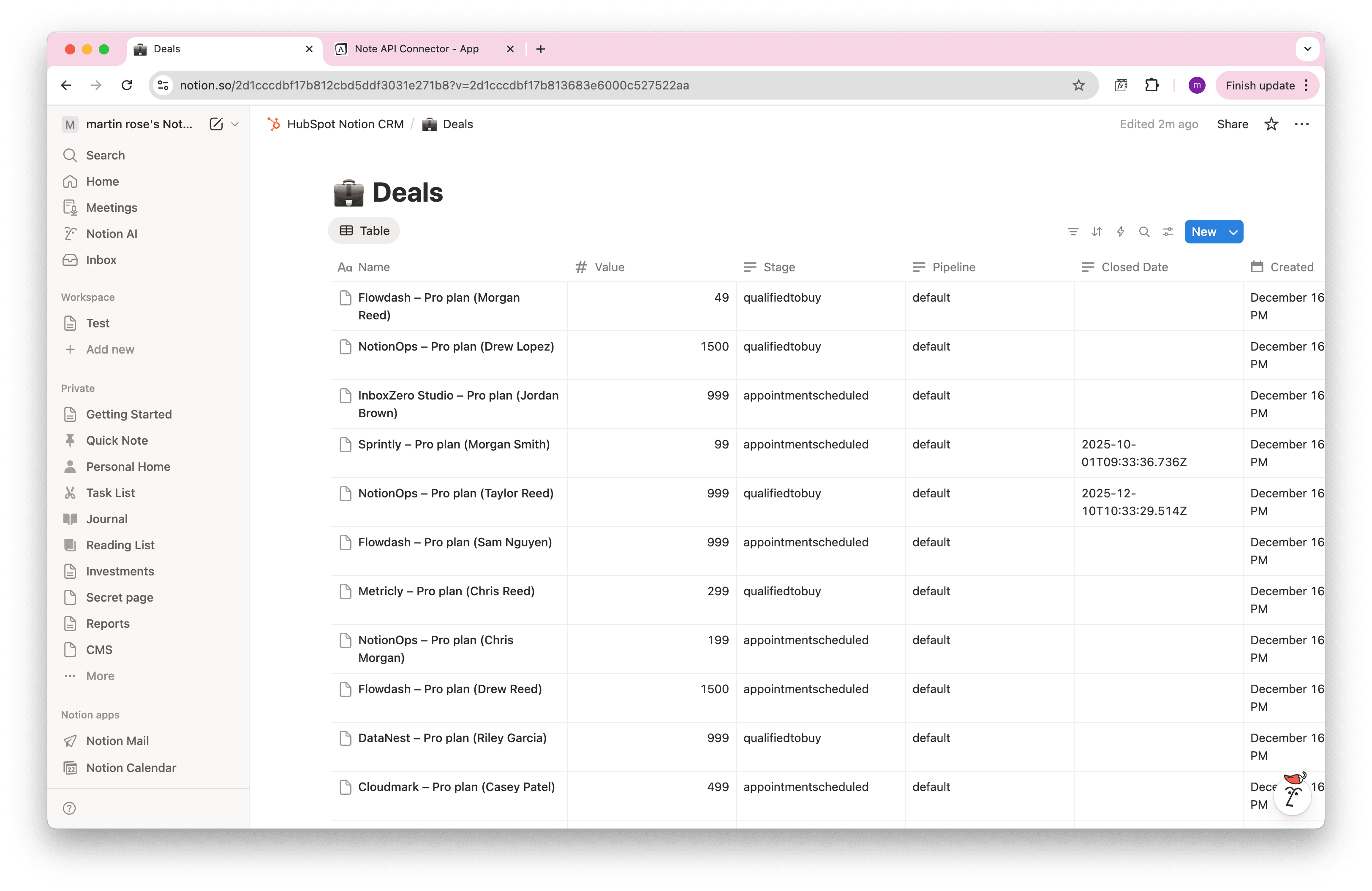 HubSpot Deals Notion Sync