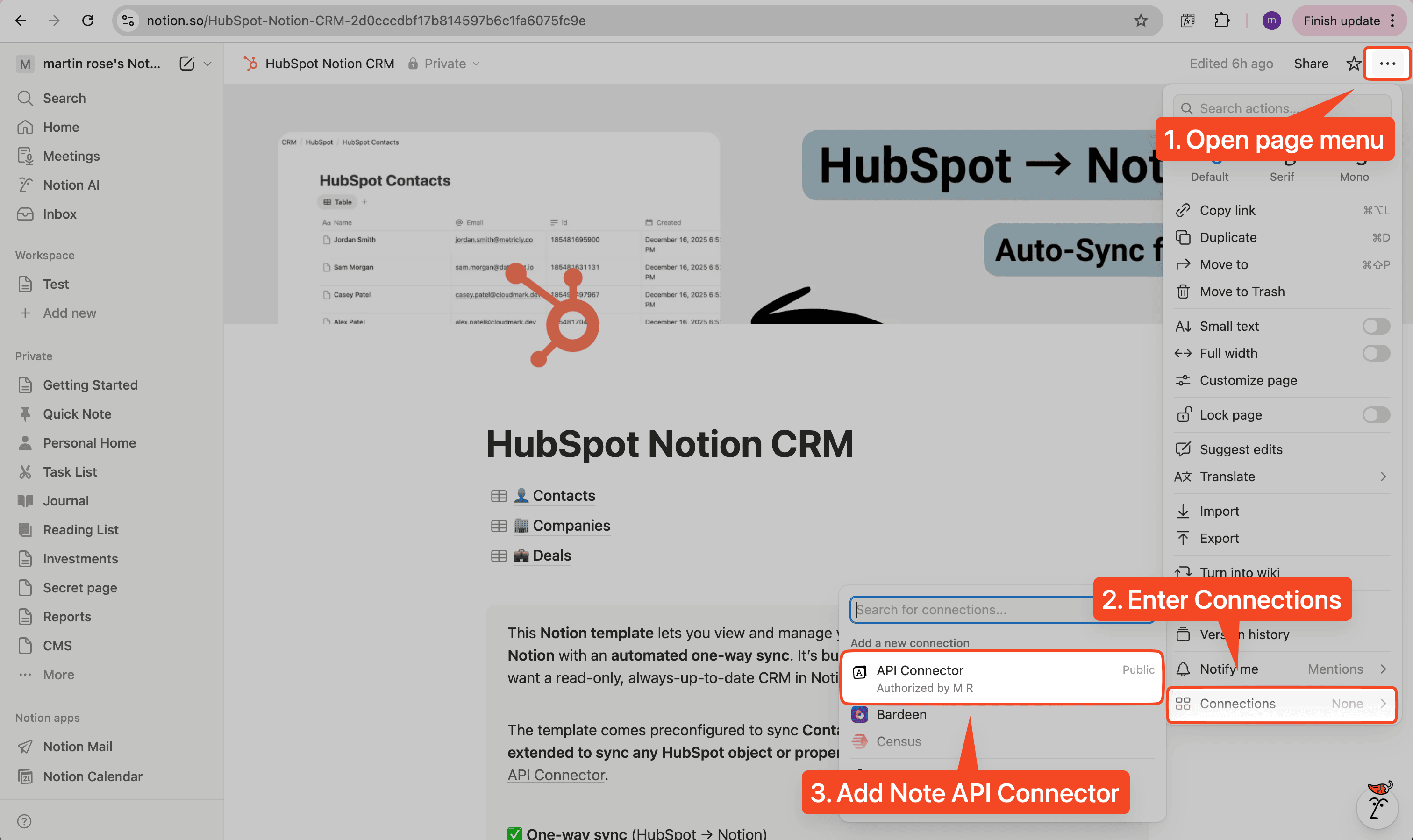 HubSpot Notion Connection