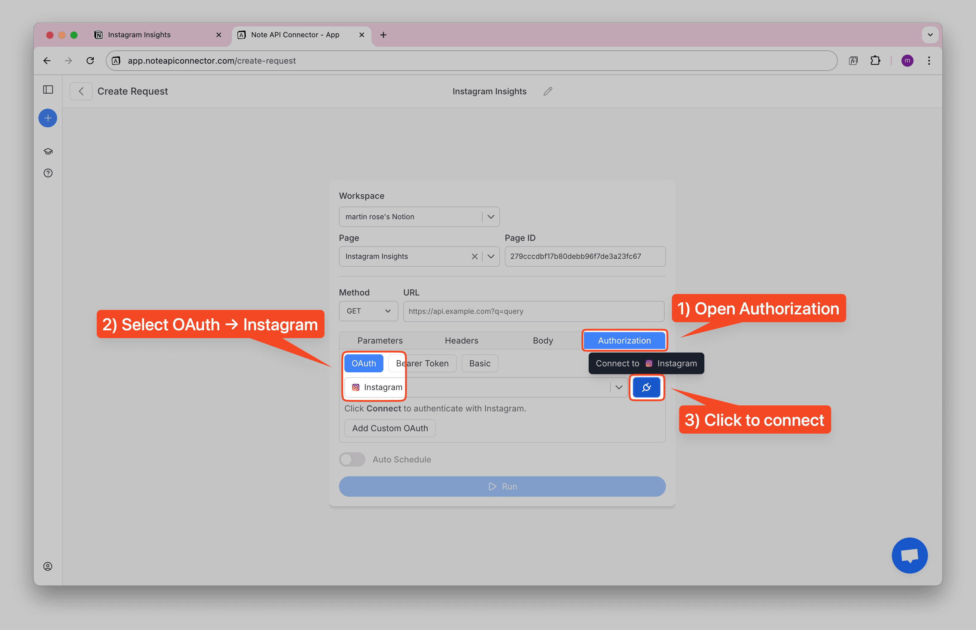Connect Instagram to Notion Instagram OAuth Connection