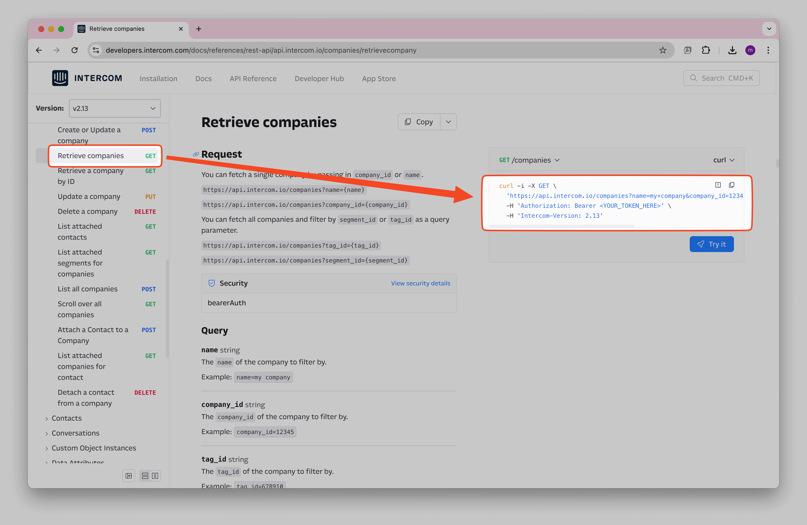 Intercom API Companies