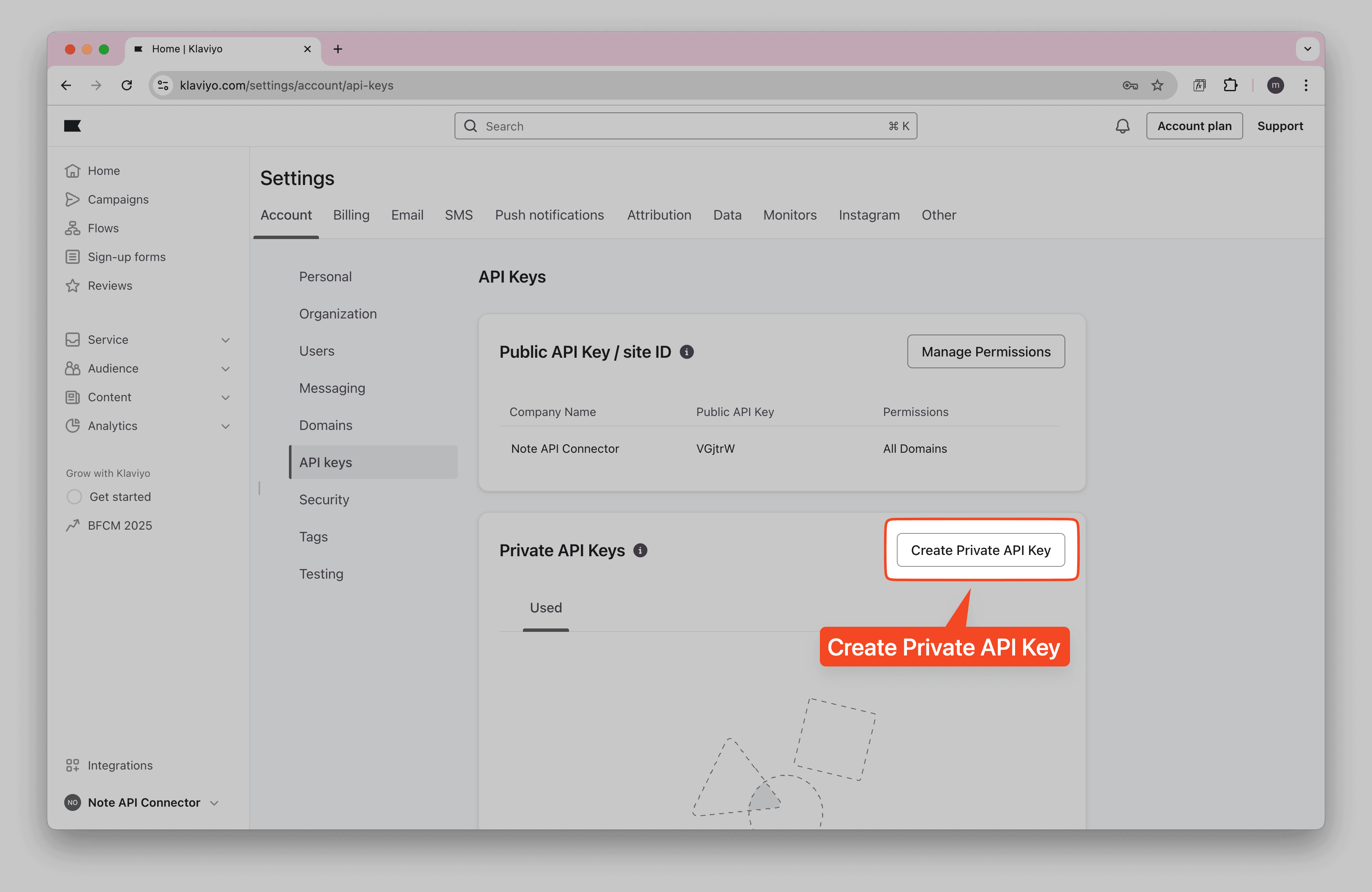 Create Klaviyo Private API Key