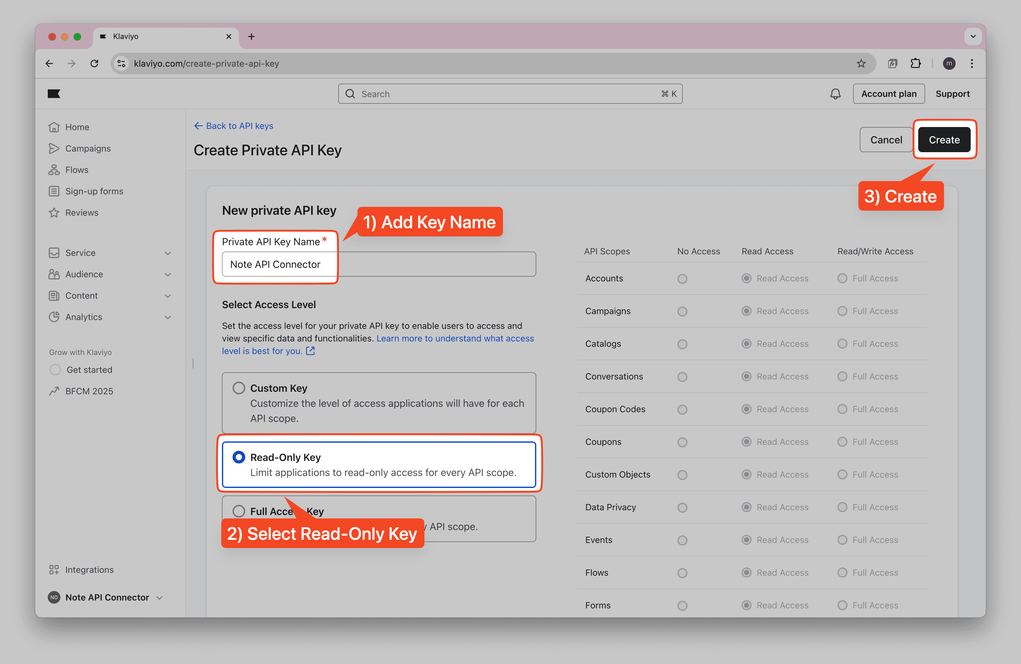 Configure Klaviyo Private Key Settings