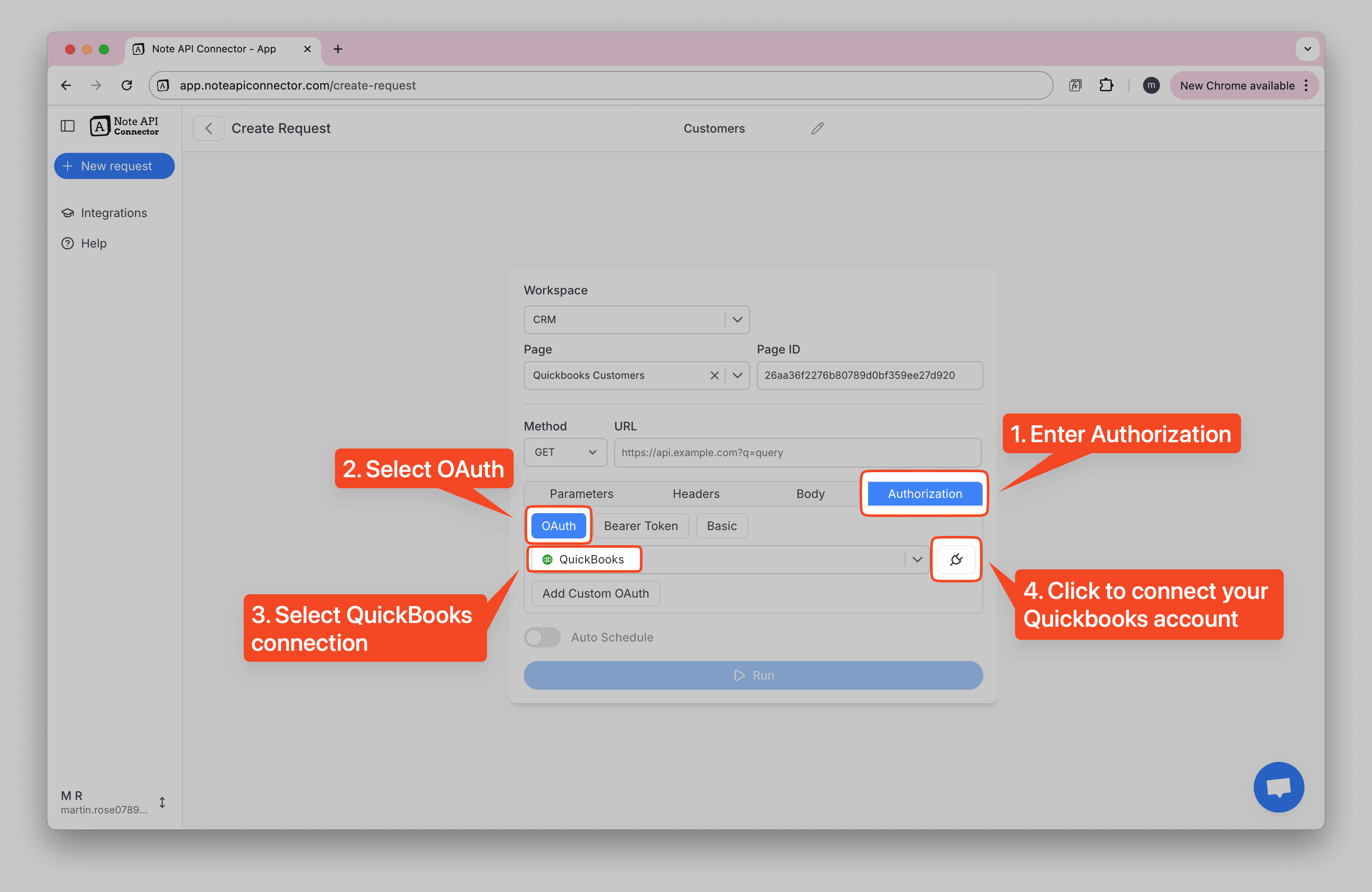 QuickBooks OAuth Setup in Note API Connector QuickBooks OAuth Setup in Note API Connector