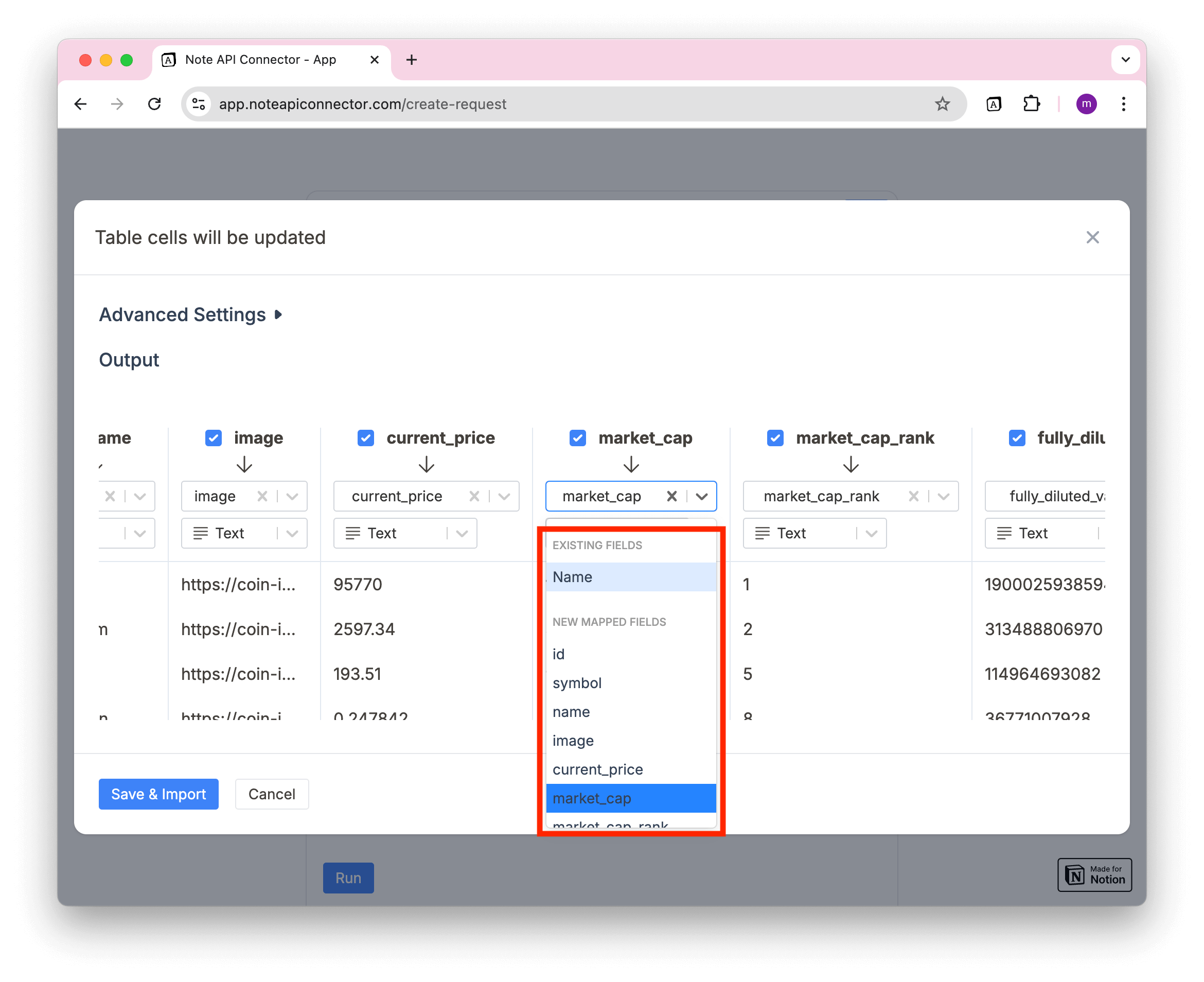 Notion import finance data