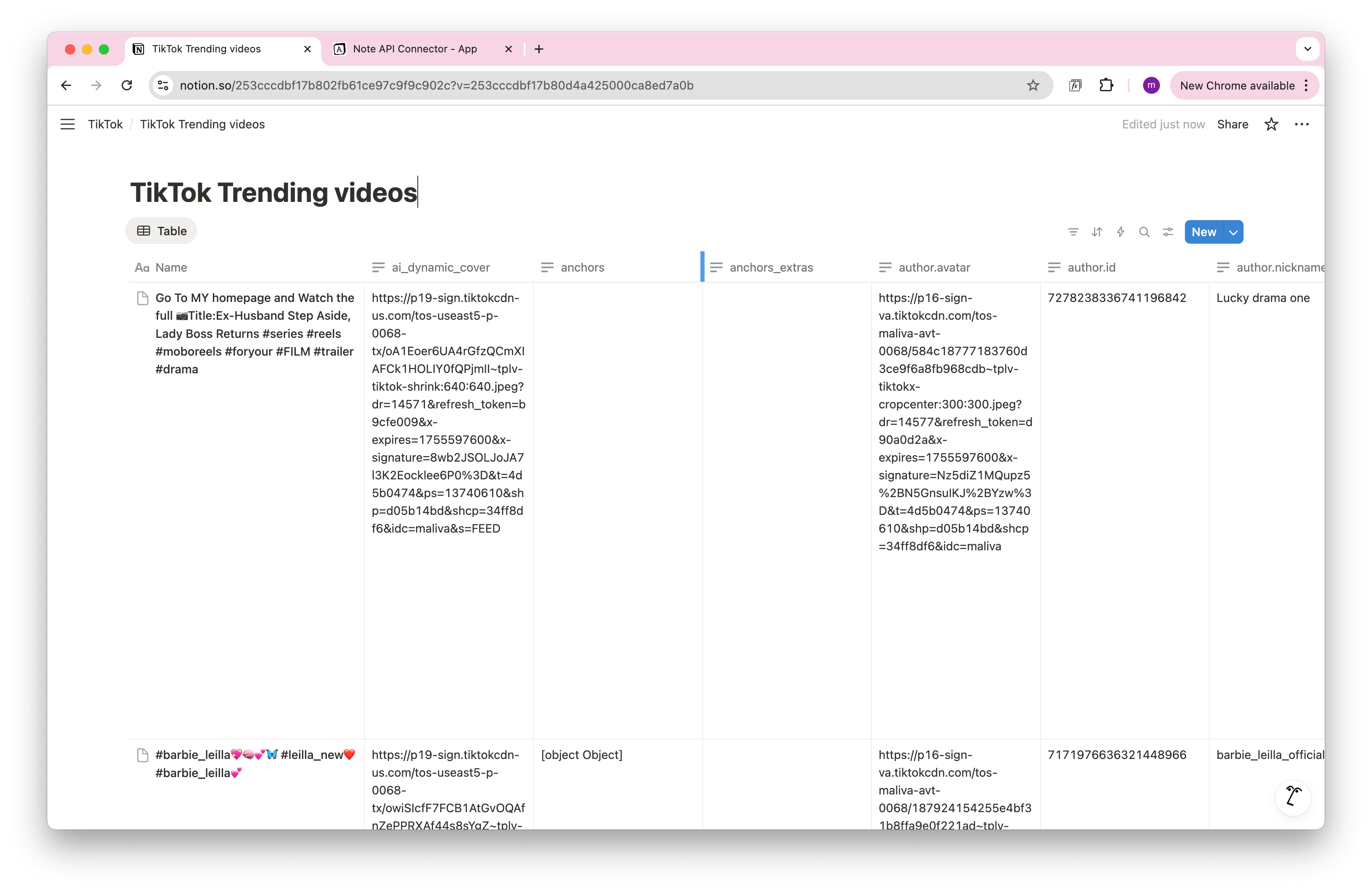 API fields mapping