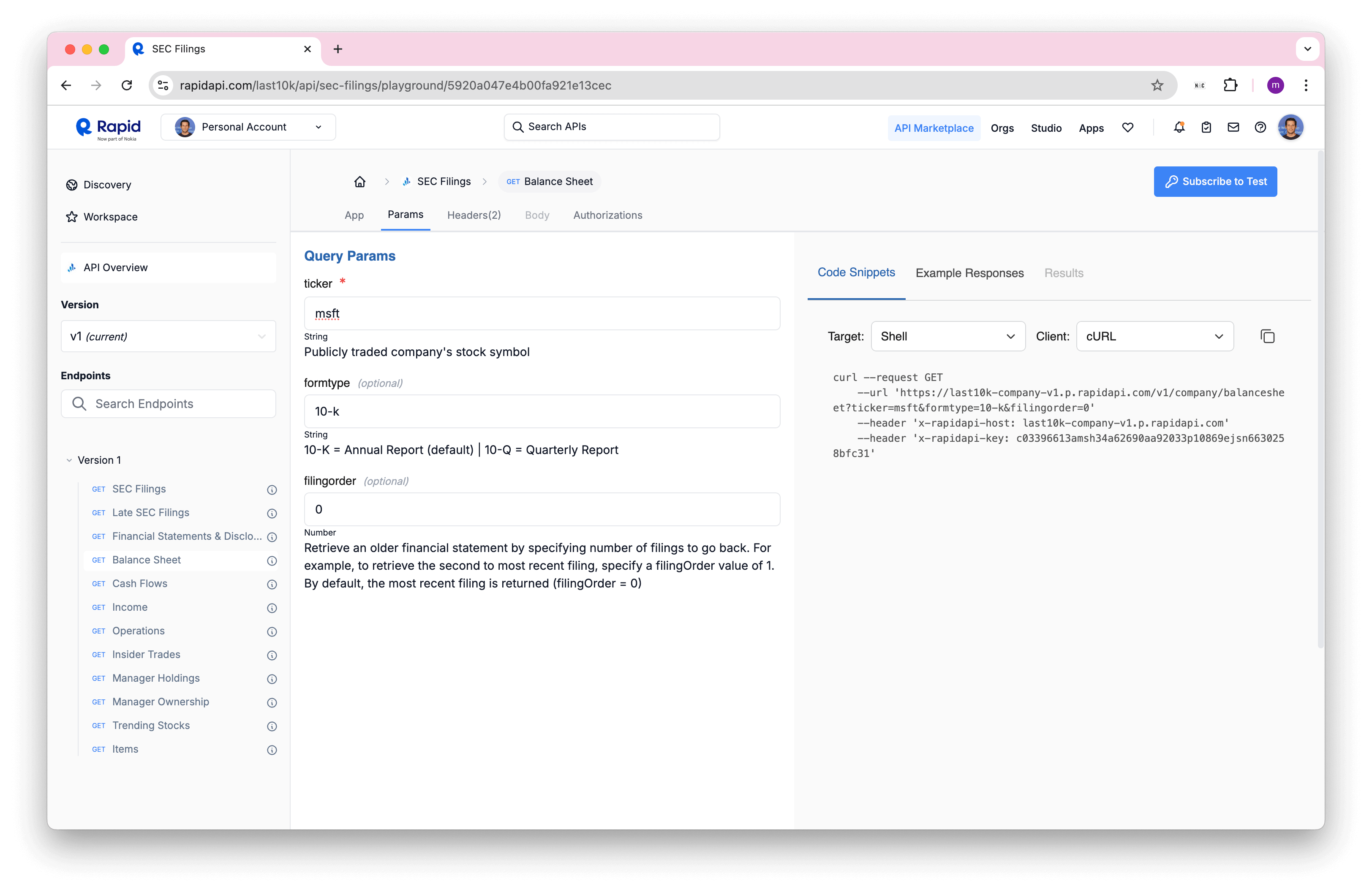 RapidAPI Parameters