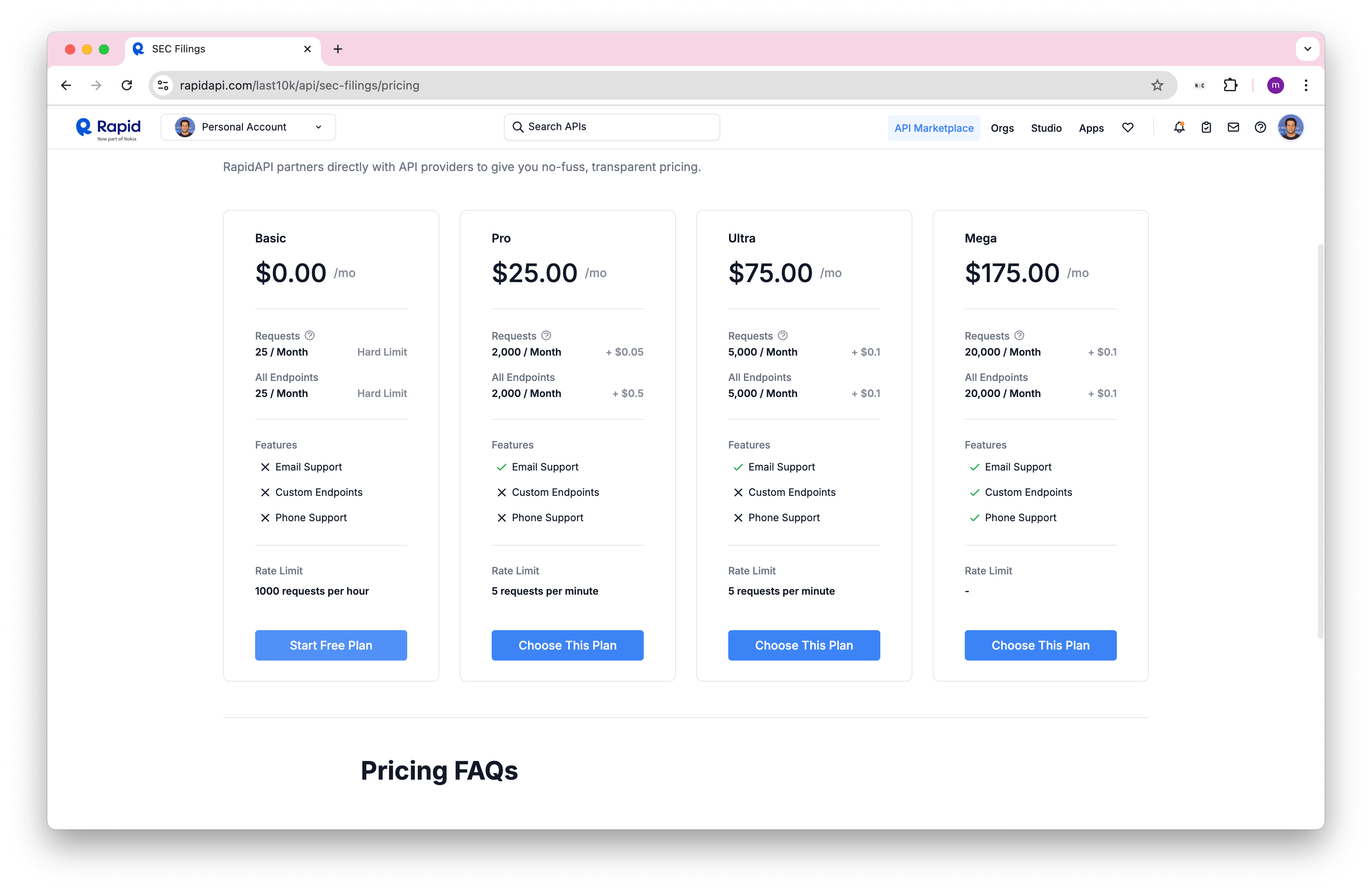 RapidAPI Pricing