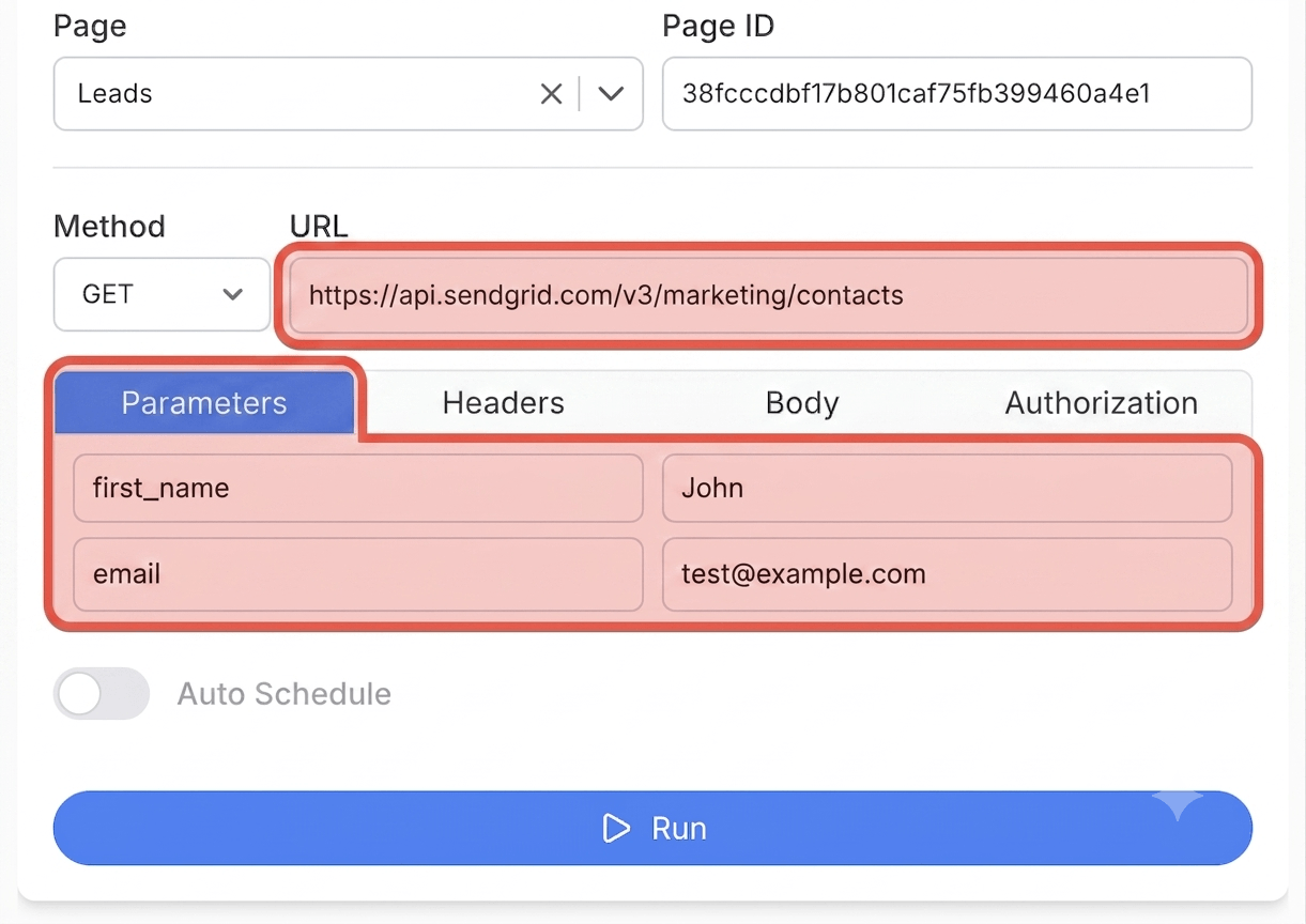 Get your SendGrid API key and connect - Note API Connector screenshot