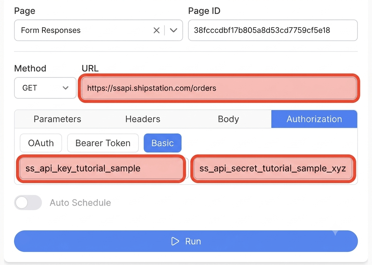 Get your ShipStation API key and connect - Note API Connector screenshot