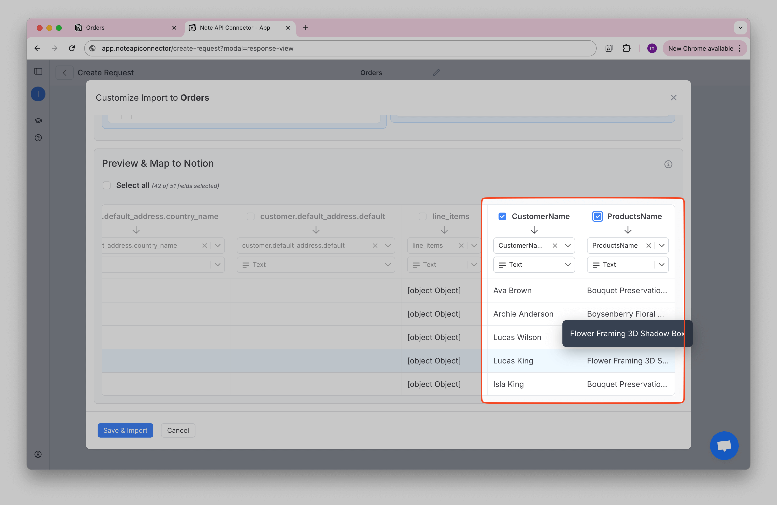 Notion Shopify Orders Data Result
