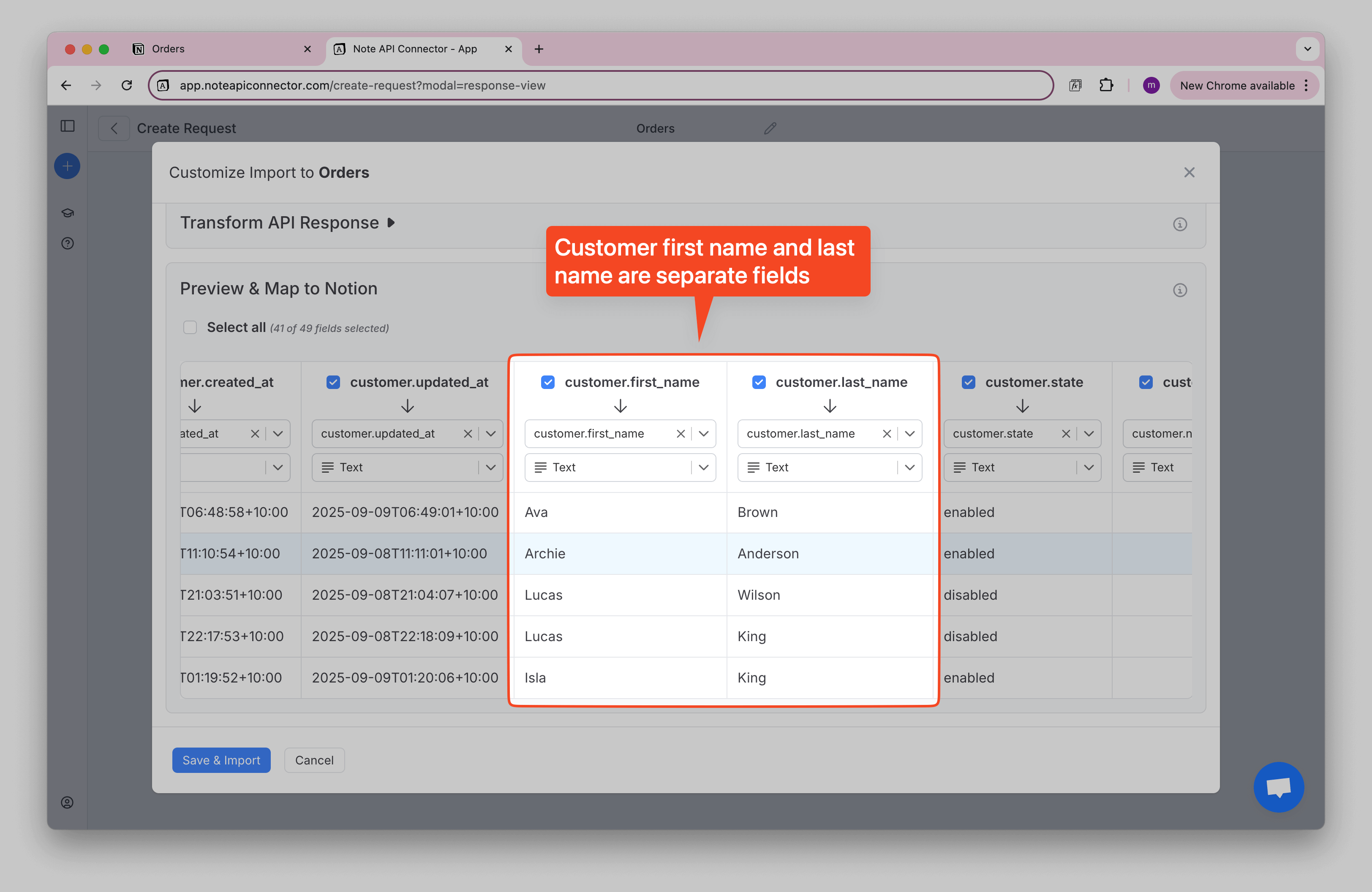Notion Shopify Orders Customers