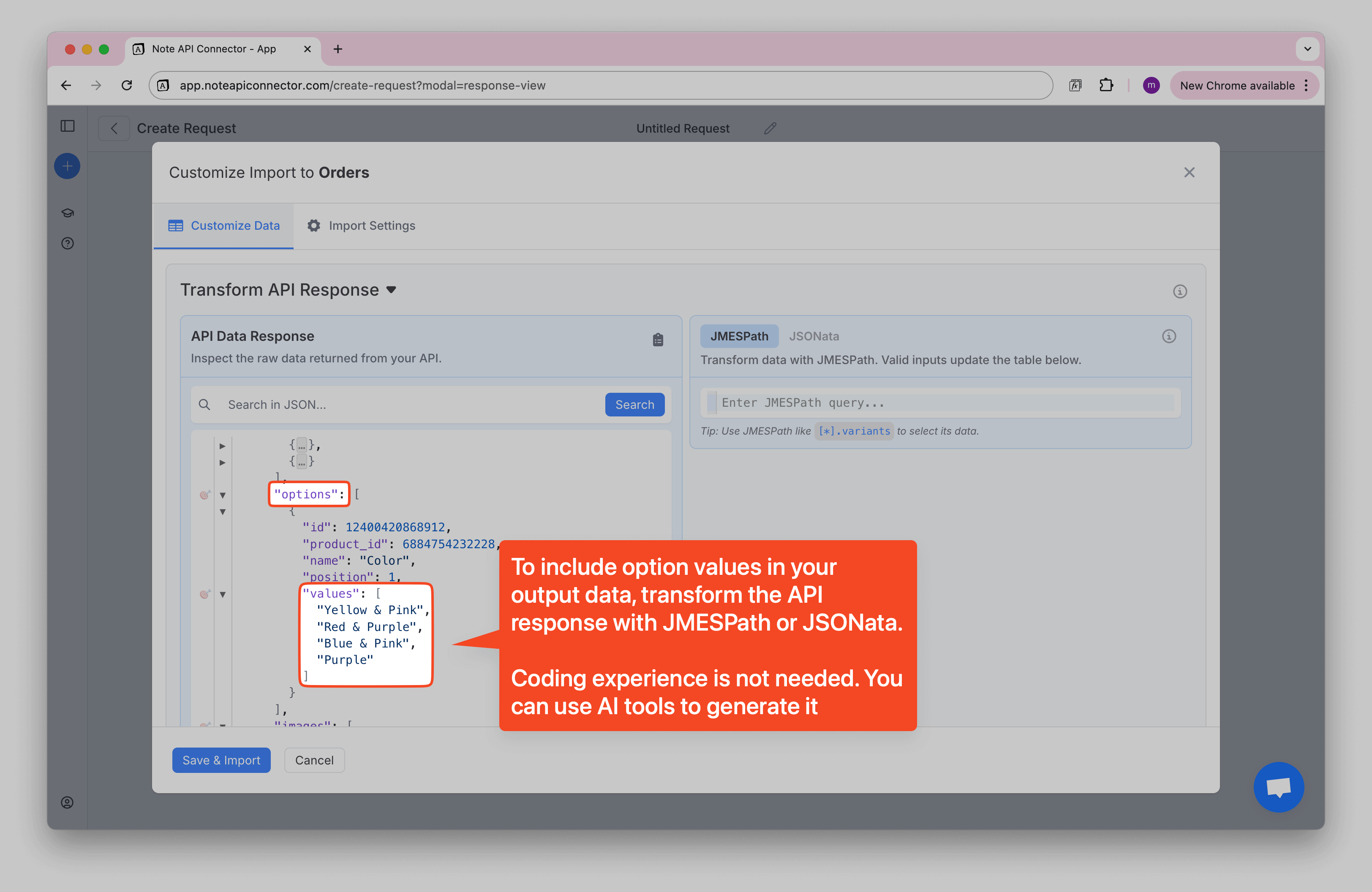Shopify Products Options Values