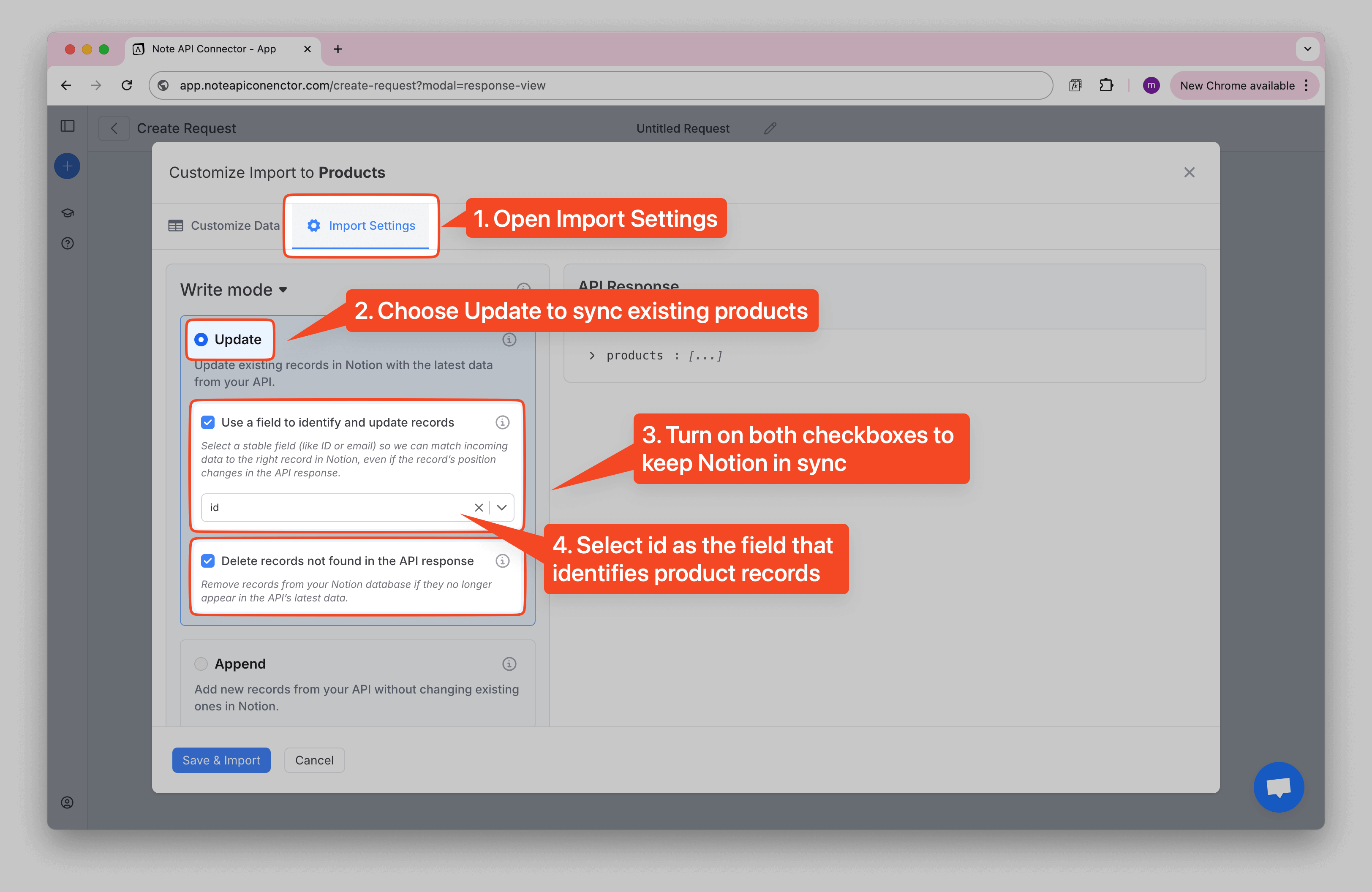 Notion Shopify Products Sync Settings