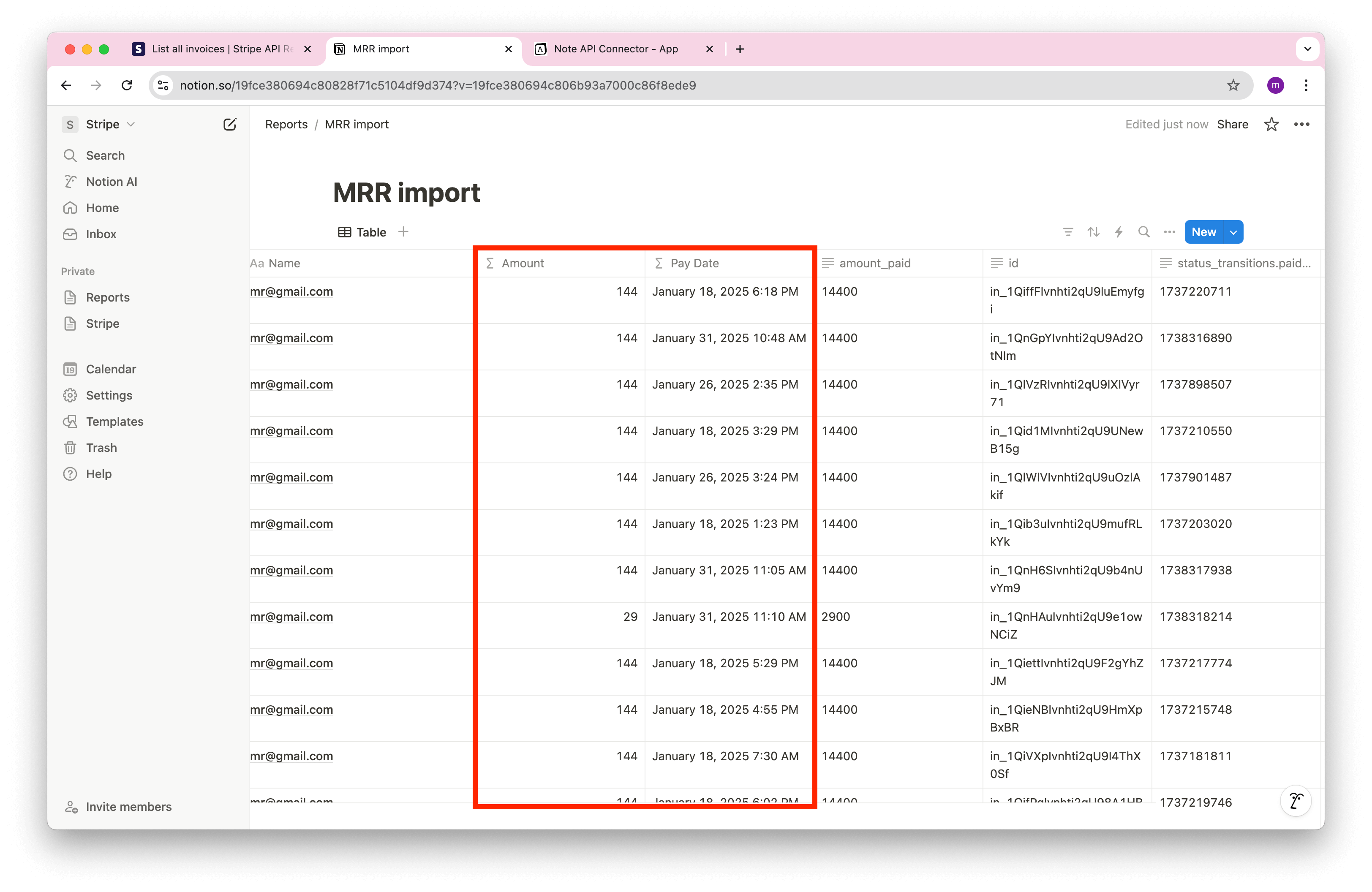 Notion MRR Stripe Data