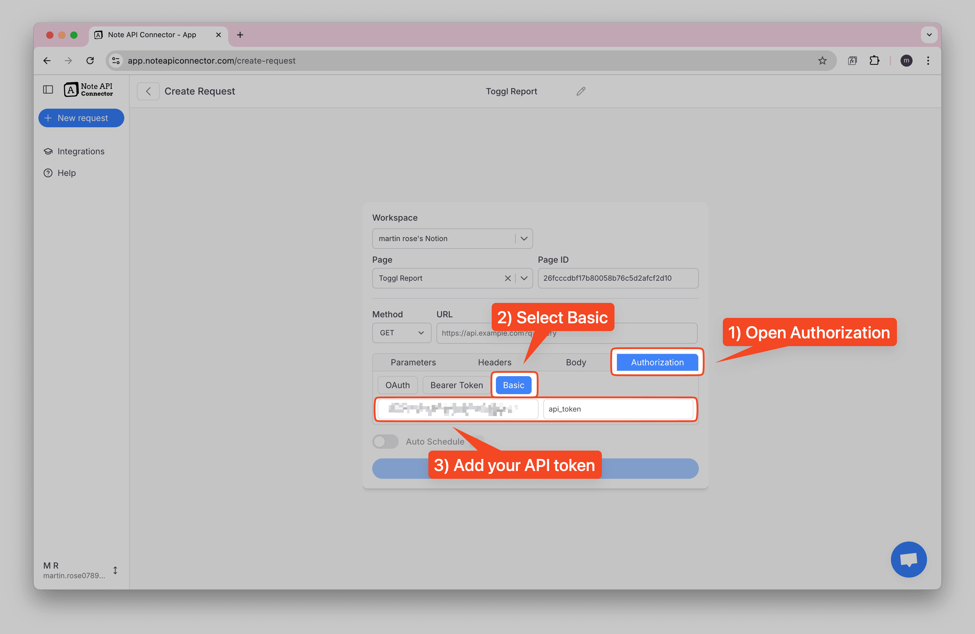 Configure Toggl Basic Authentication