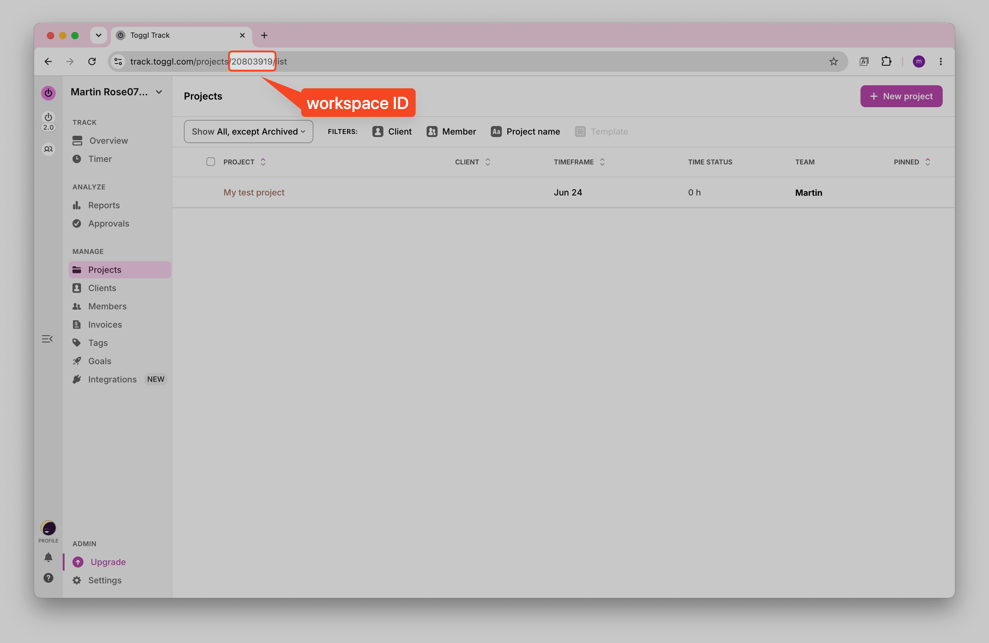 Toggl Organization ID