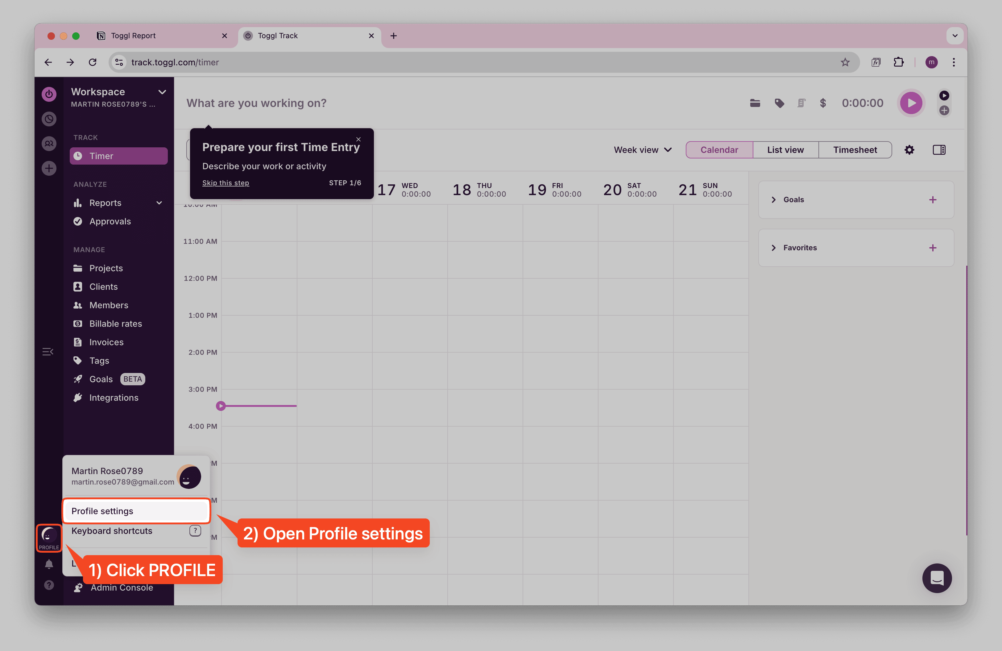 Toggl Profile Settings