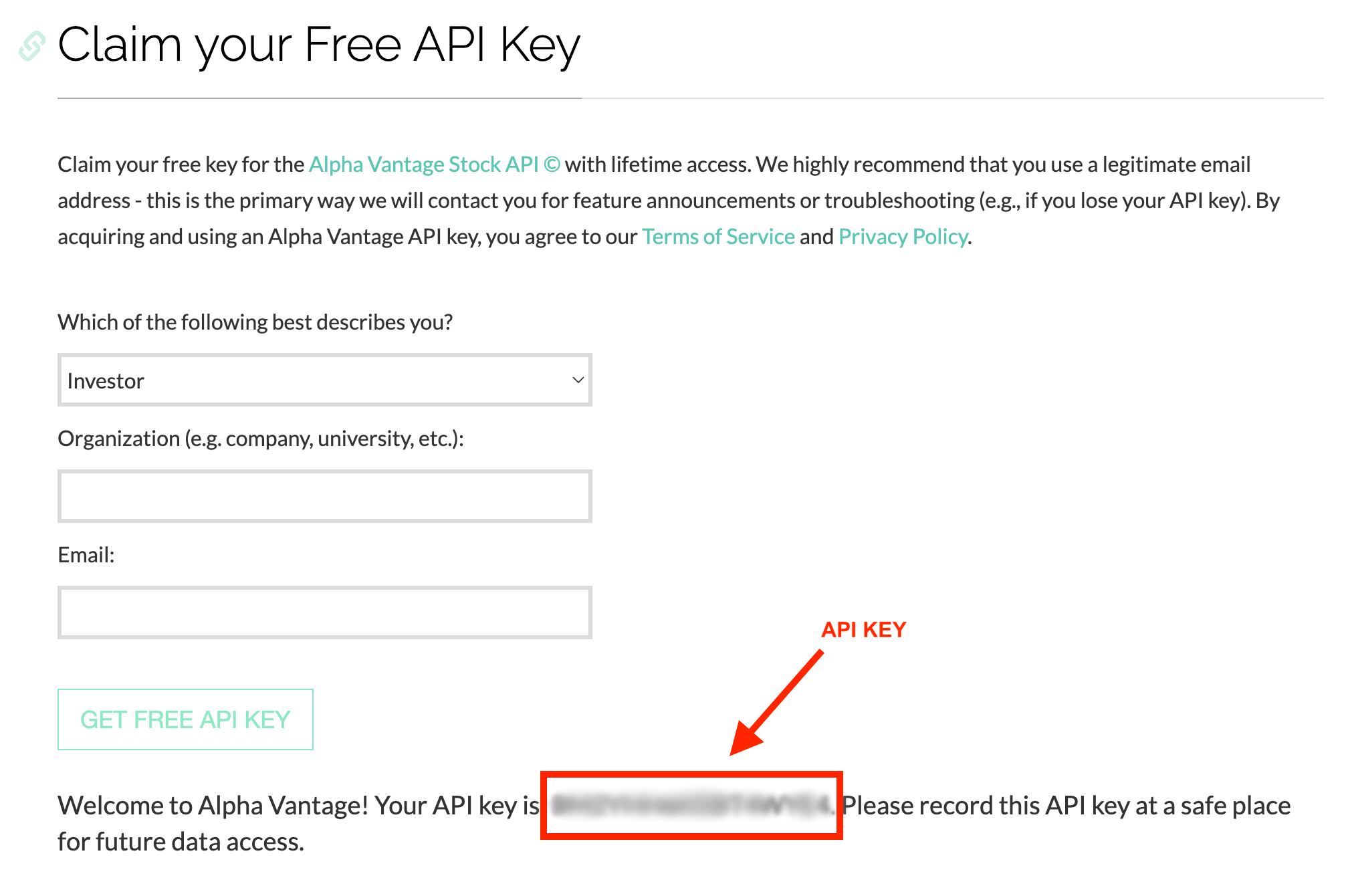 Alpha Vantage API key