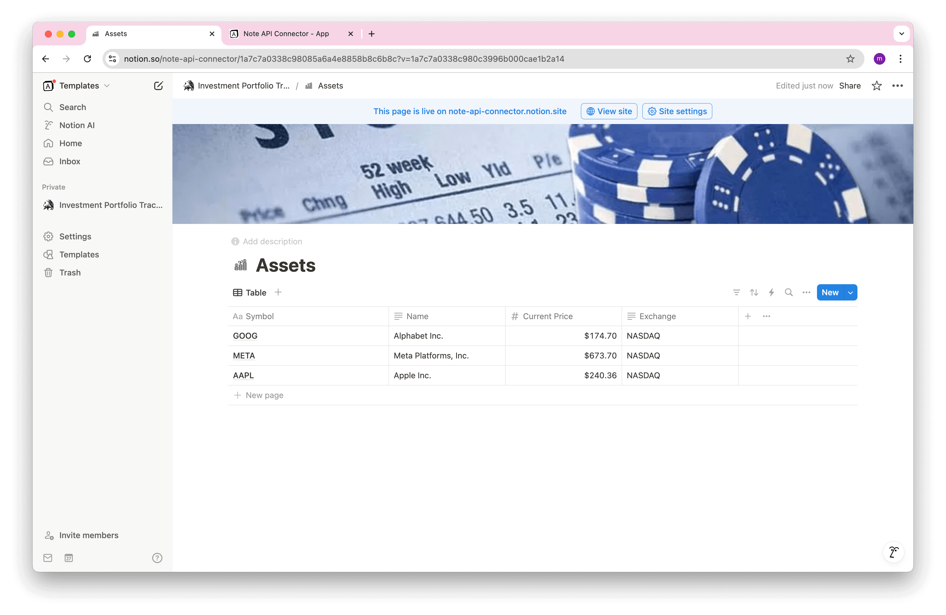 Note Api Connector Imported Stocks Data