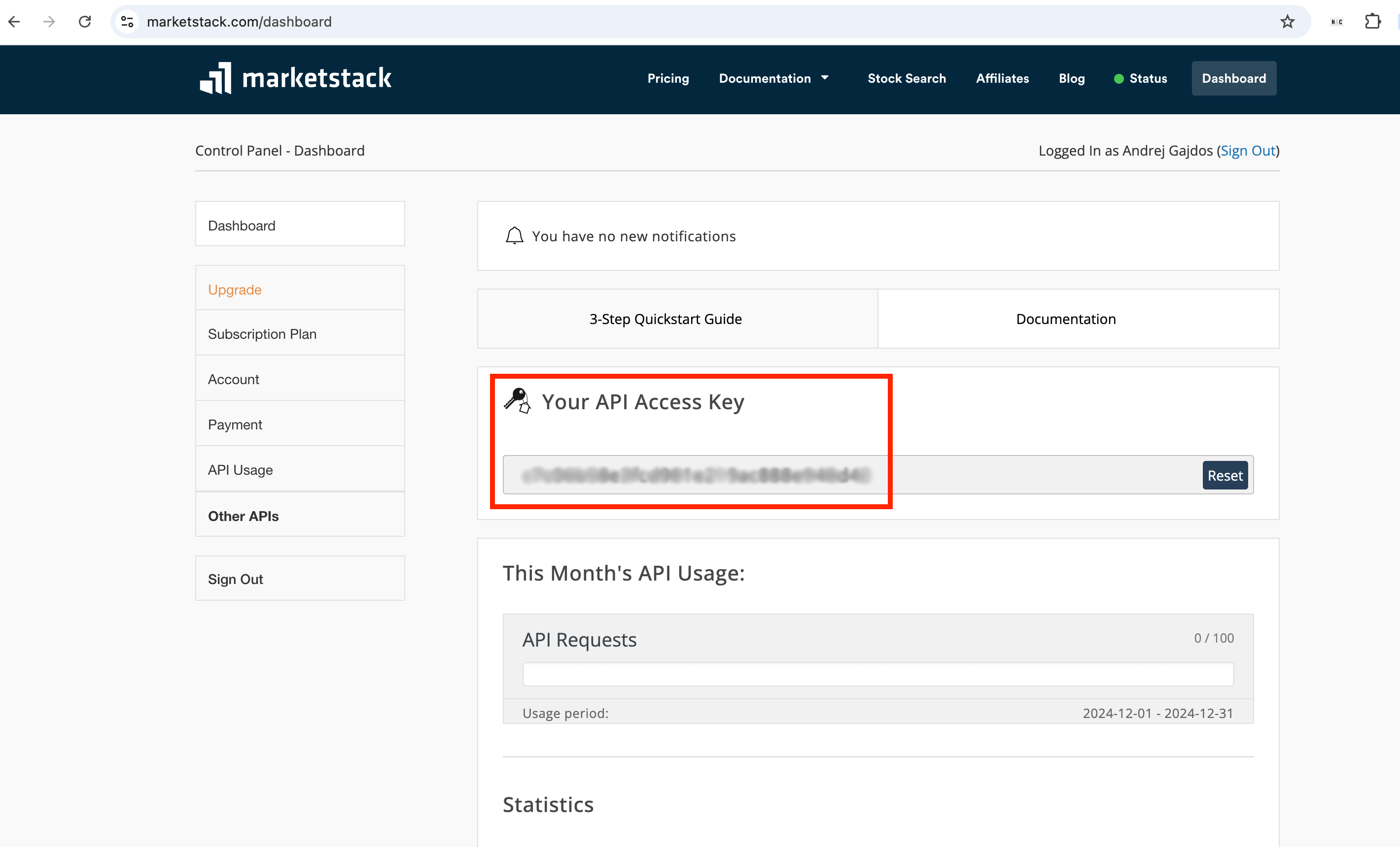 Marketstack API key