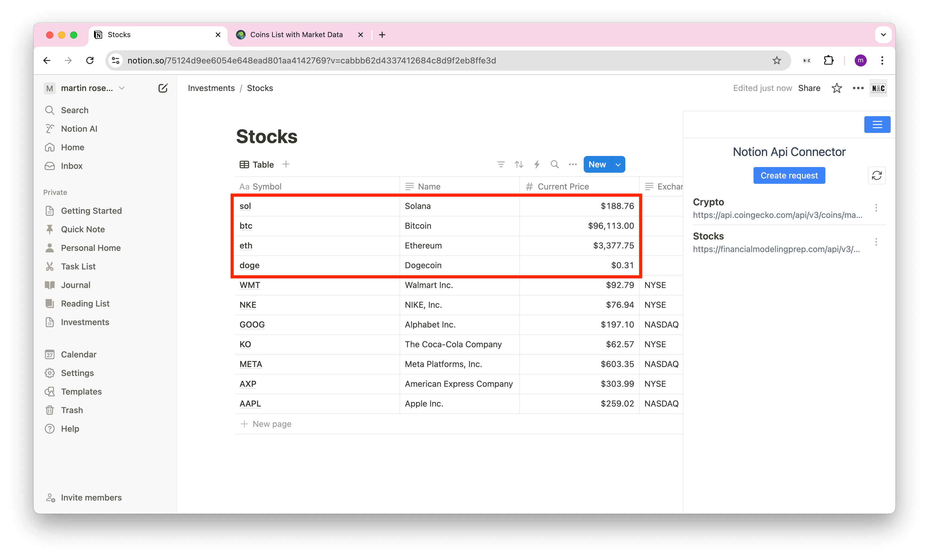 notion crypto prices