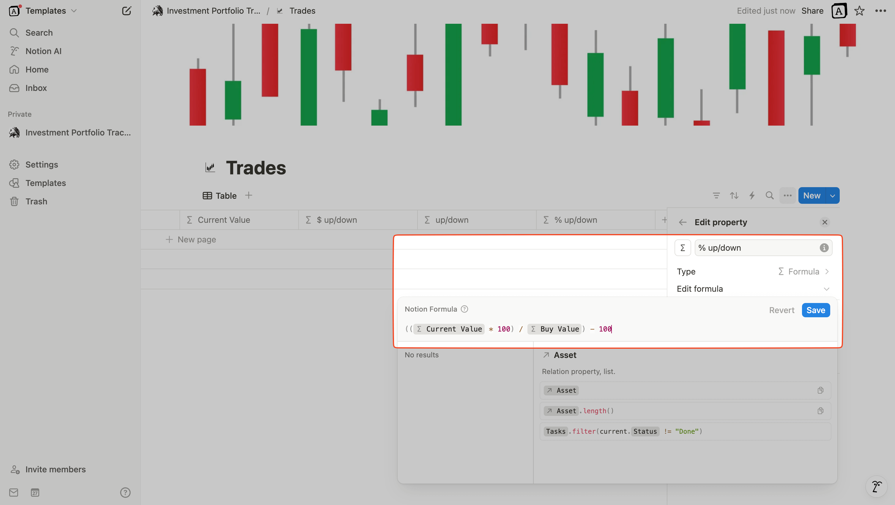 Portfolio up/down percentage